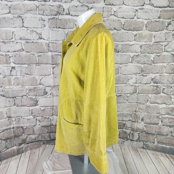 J Jill Wide Cord Button Front Shacket Citron Yellow Size Medium Boho Casual