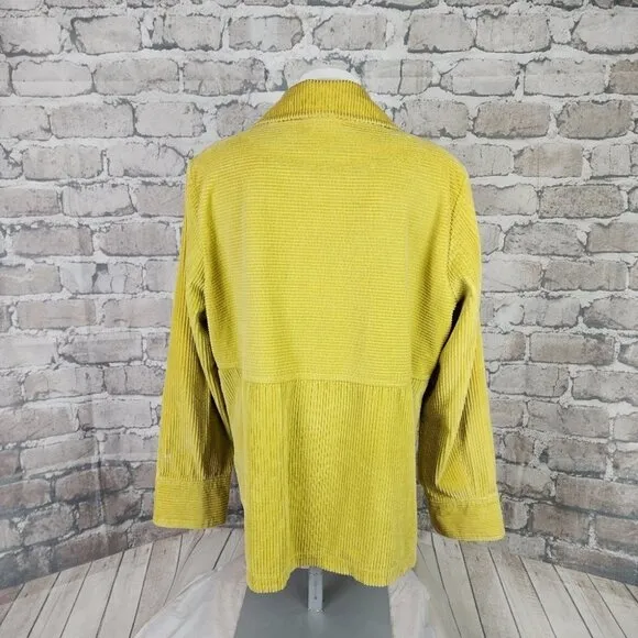 J Jill Wide Cord Button Front Shacket Citron Yellow Size Medium Boho Casual