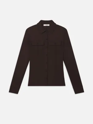Jersey Button Up Shirt -- Chocolate Brown