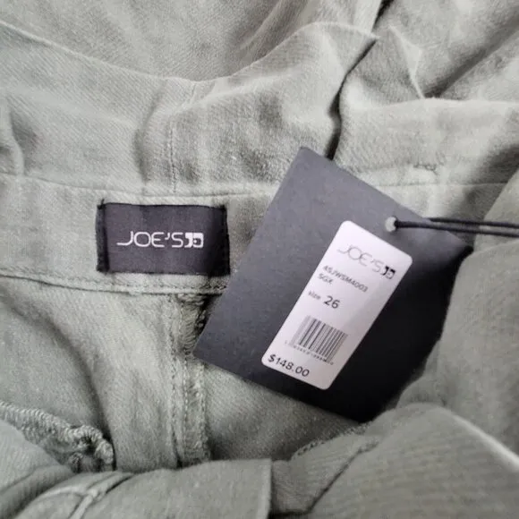 Joe's Womens Size 26 Green Linen Blend Paperbag Shorts Belted Pockets New $148