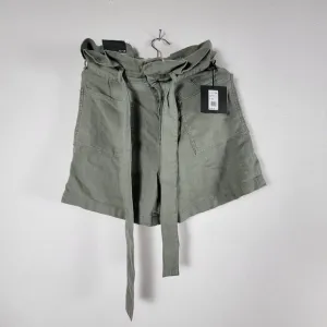 Joe's Womens Size 26 Green Linen Blend Paperbag Shorts Belted Pockets New $148