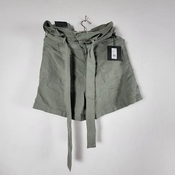 Joe's Womens Size 26 Green Linen Blend Paperbag Shorts Belted Pockets New $148