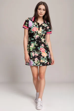 Johnny Was Bee Active Black Floral Polo Golf Dress A1224