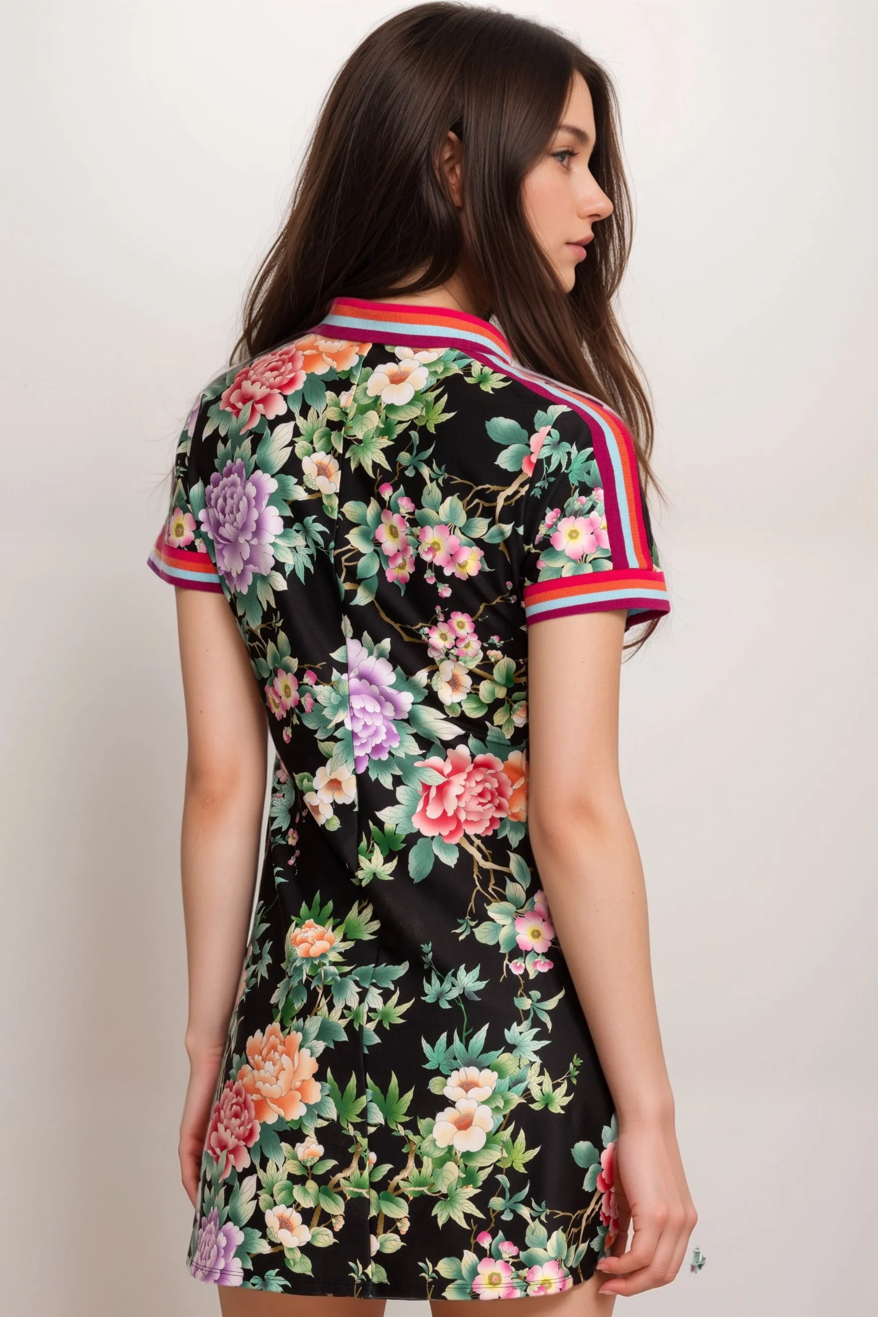 Johnny Was Bee Active Black Floral Polo Golf Dress A1224