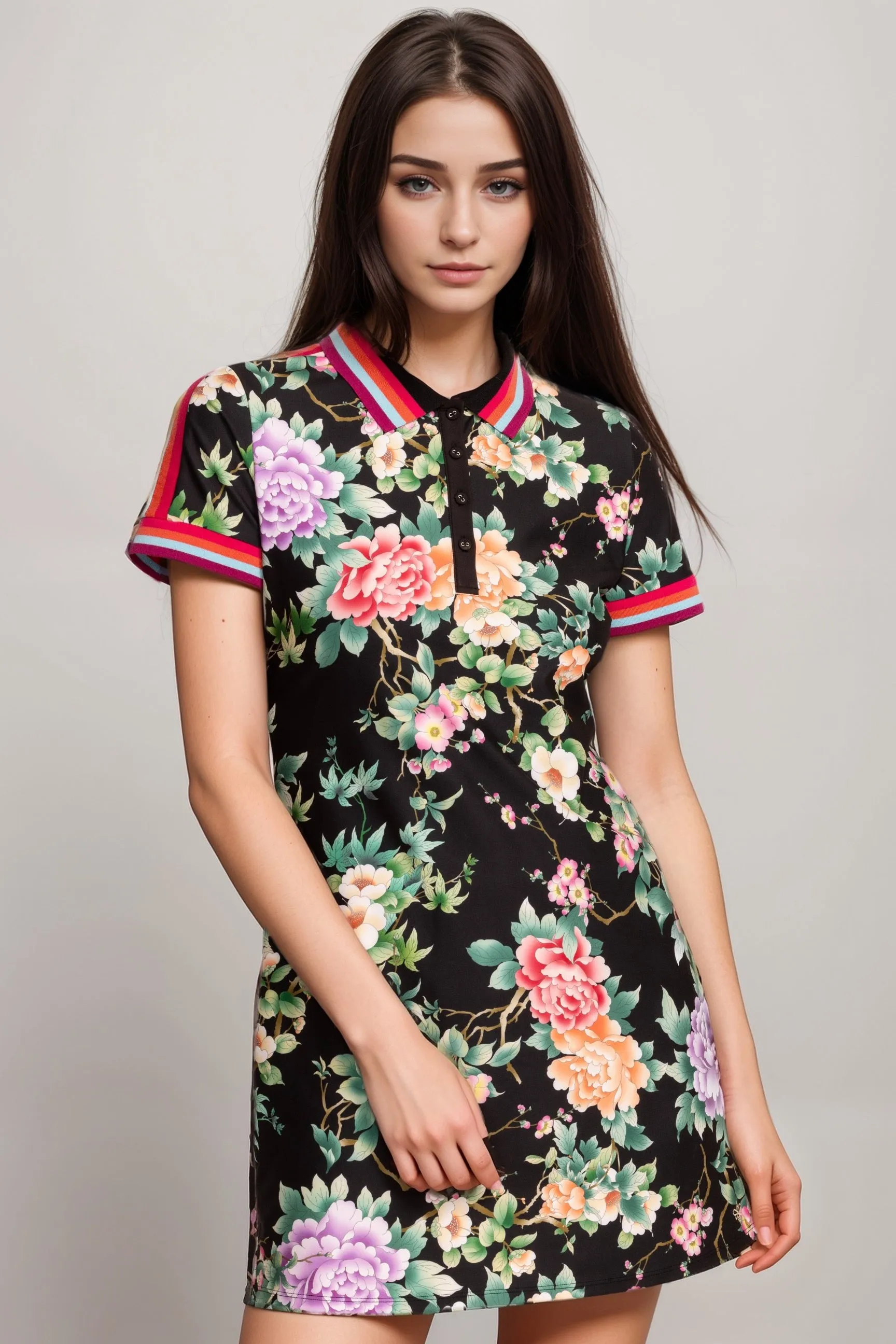 Johnny Was Bee Active Black Floral Polo Golf Dress A1224