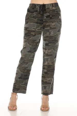 Johnny Was Biya Camo Embroidered Pull On Ankle Pants Boho Chic B66923