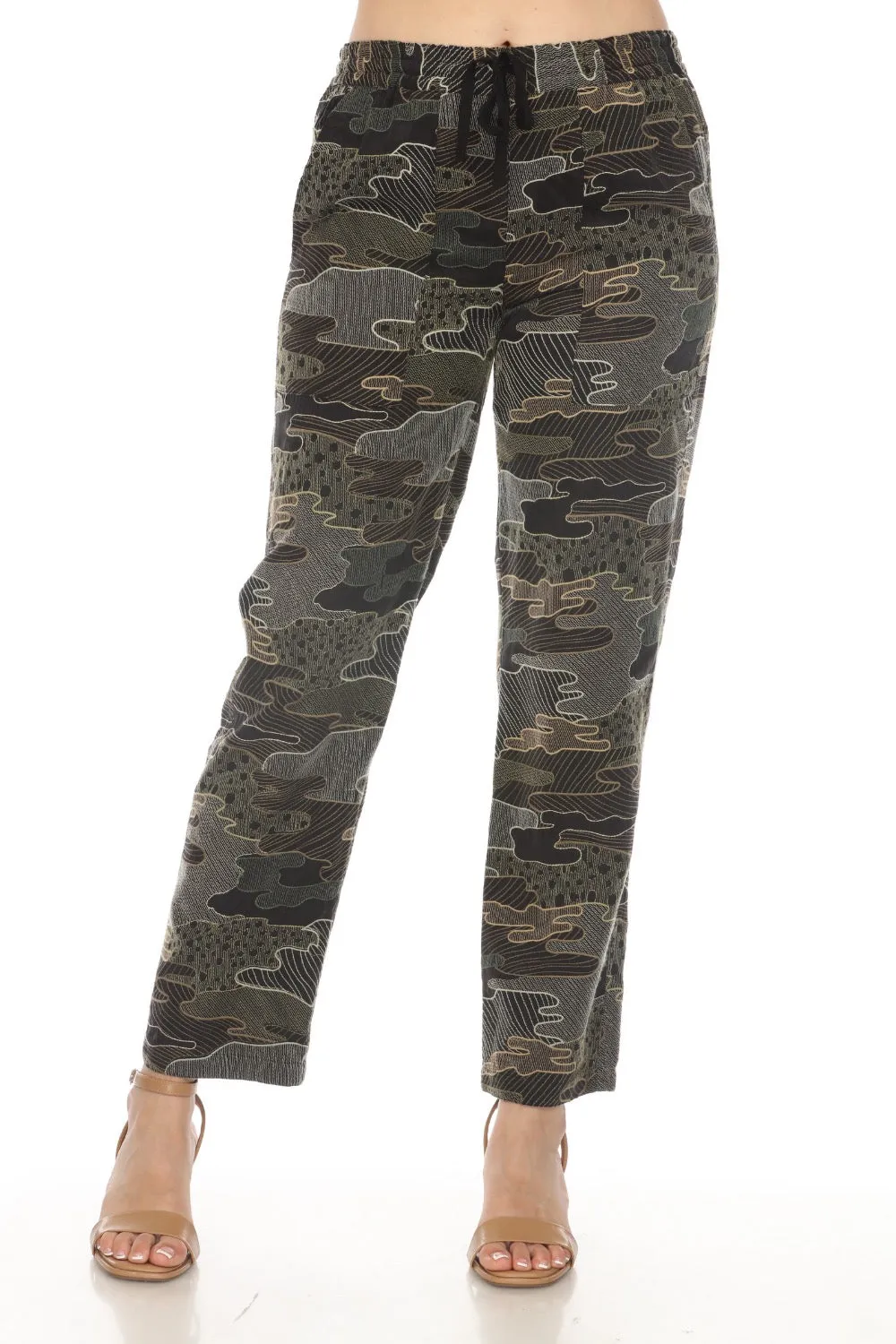 Johnny Was Biya Camo Embroidered Pull On Ankle Pants Boho Chic B66923