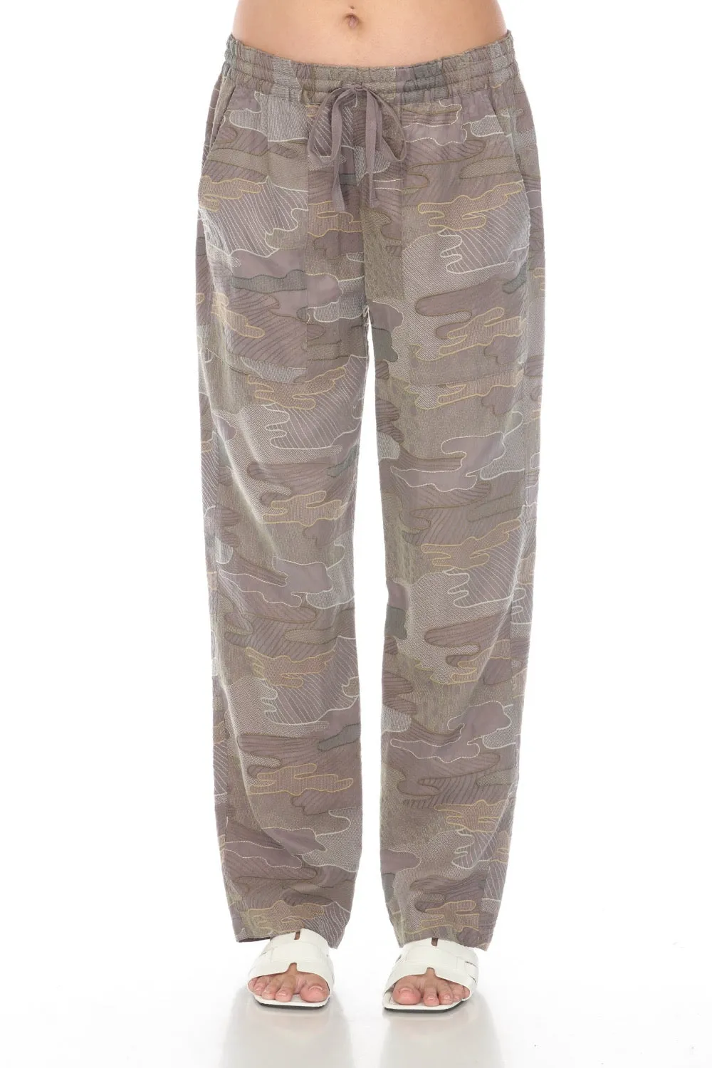 Johnny Was Biya Camo Embroidered Pull On Ankle Pants Boho Chic B66923