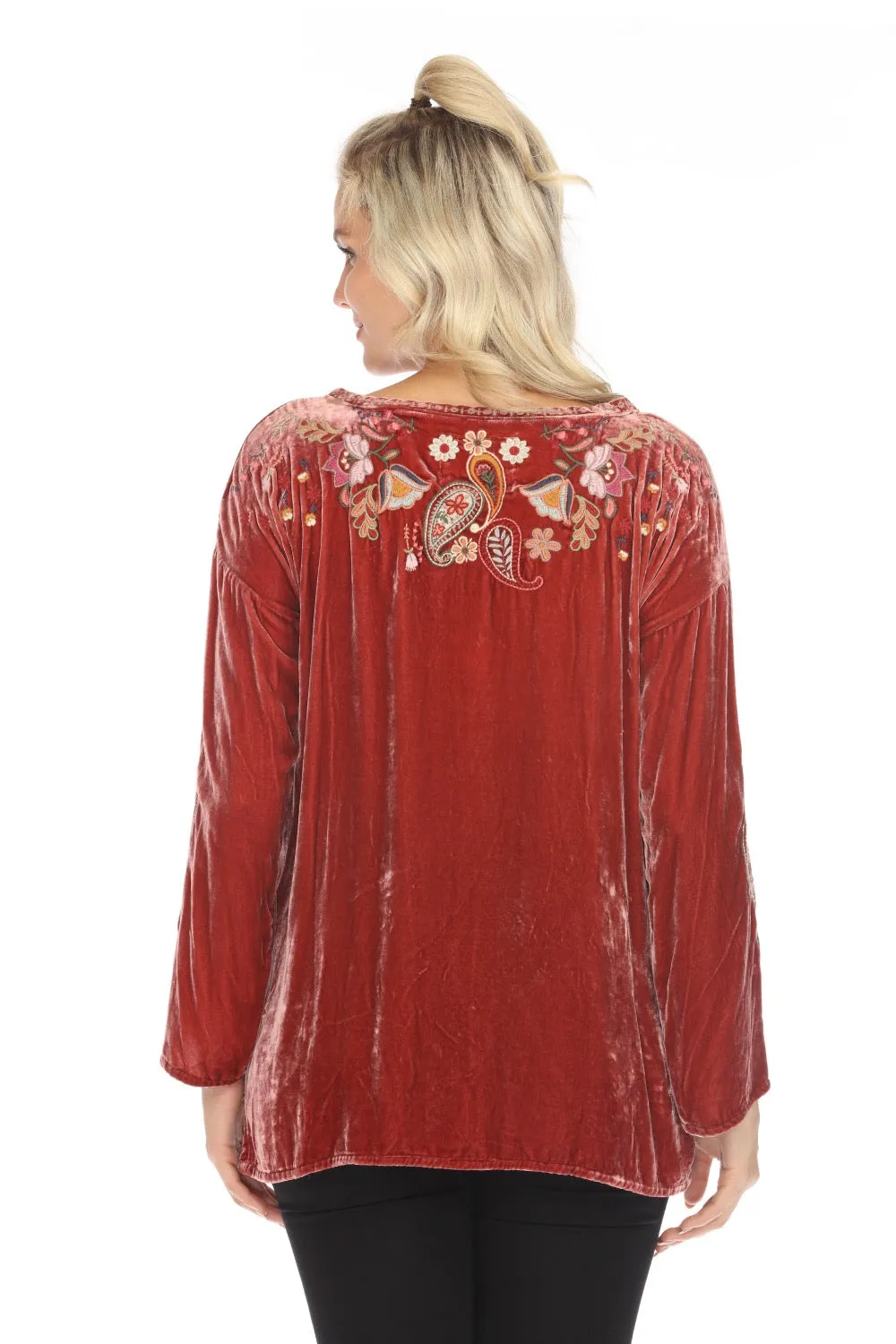 Johnny Was Biya Lori Embroidered Velvet Blouse B12023B9 Boho Chic