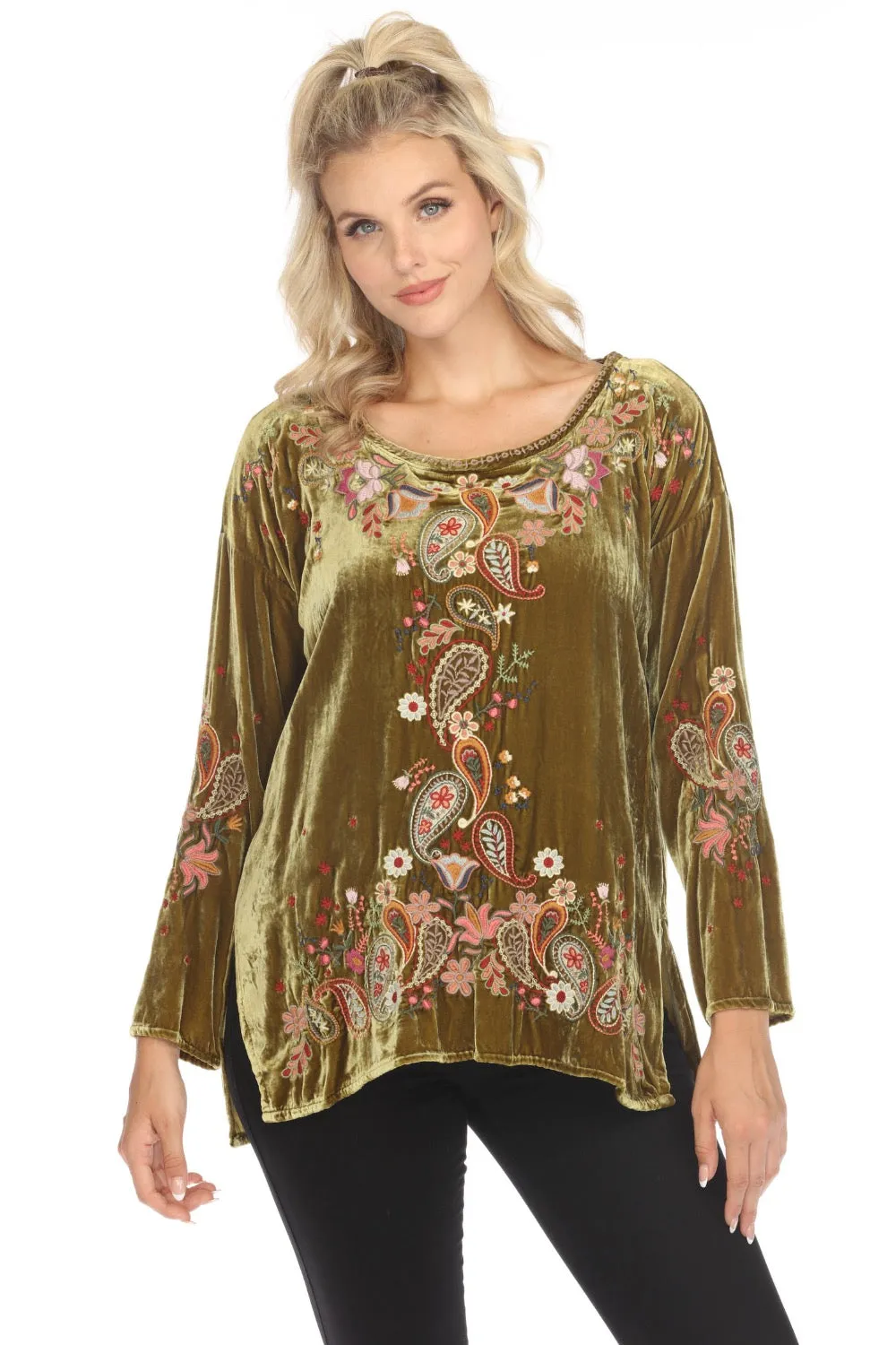 Johnny Was Biya Lori Embroidered Velvet Blouse B12023B9 Boho Chic