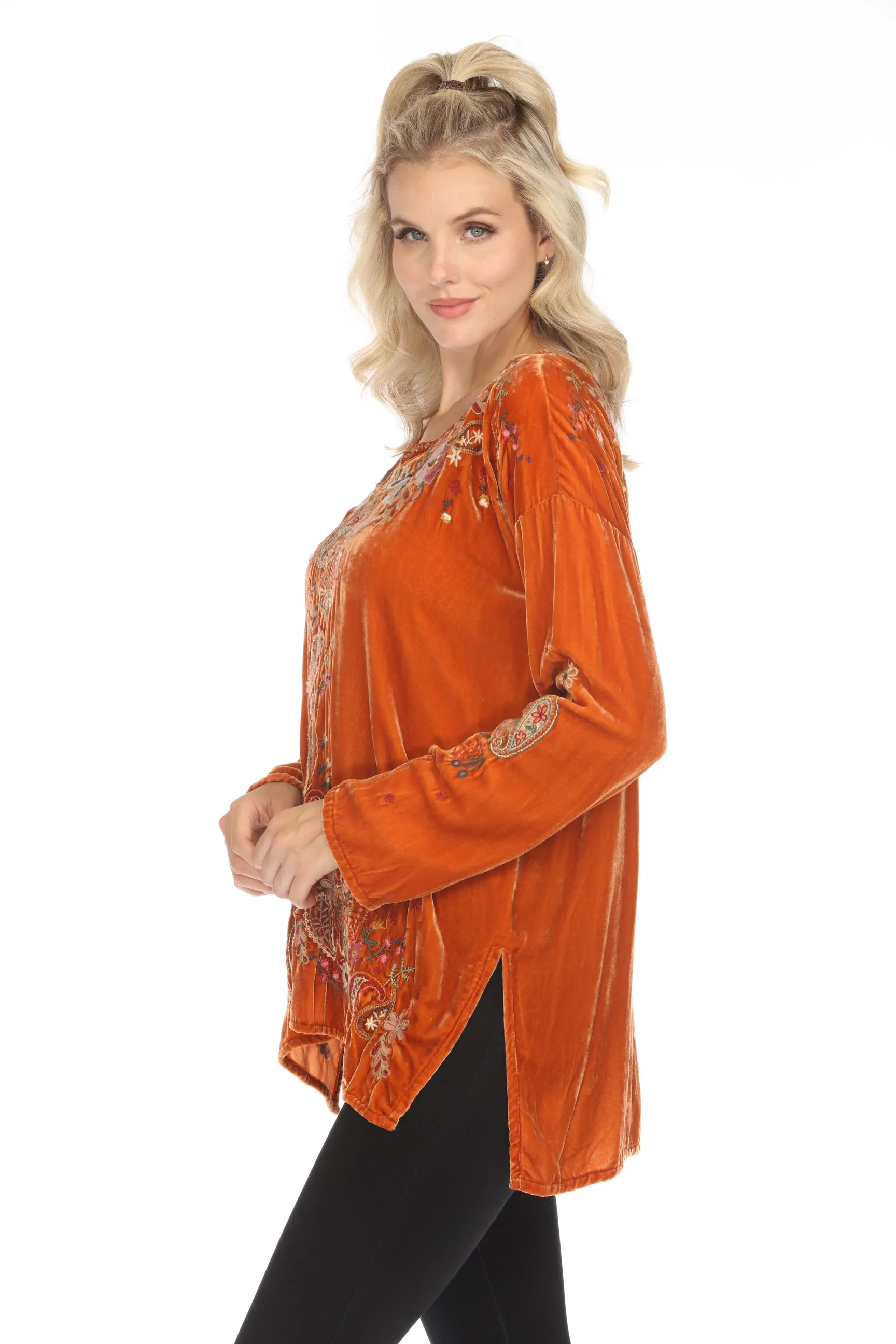 Johnny Was Biya Lori Embroidered Velvet Blouse B12023B9 Boho Chic