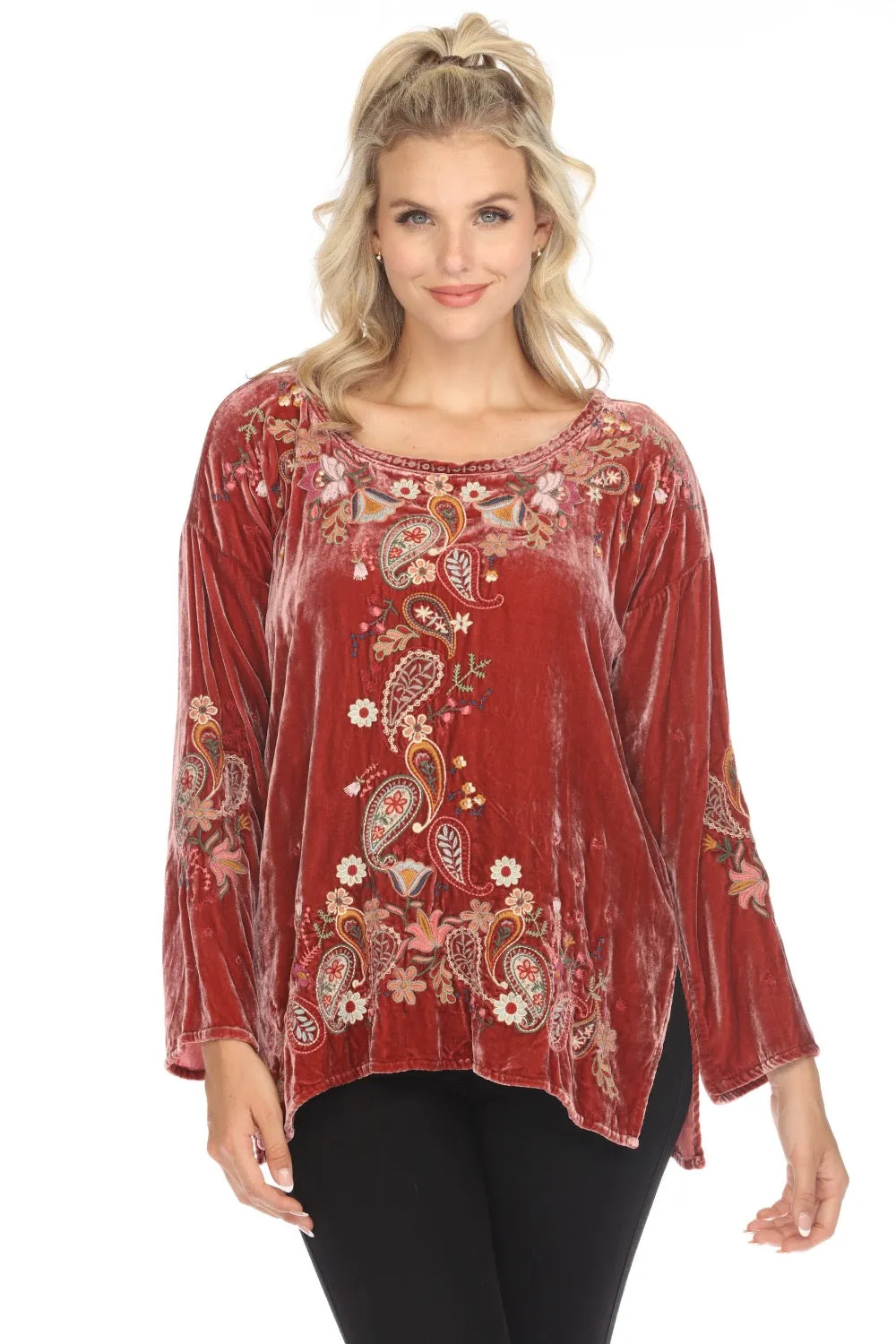 Johnny Was Biya Lori Embroidered Velvet Blouse B12023B9 Boho Chic