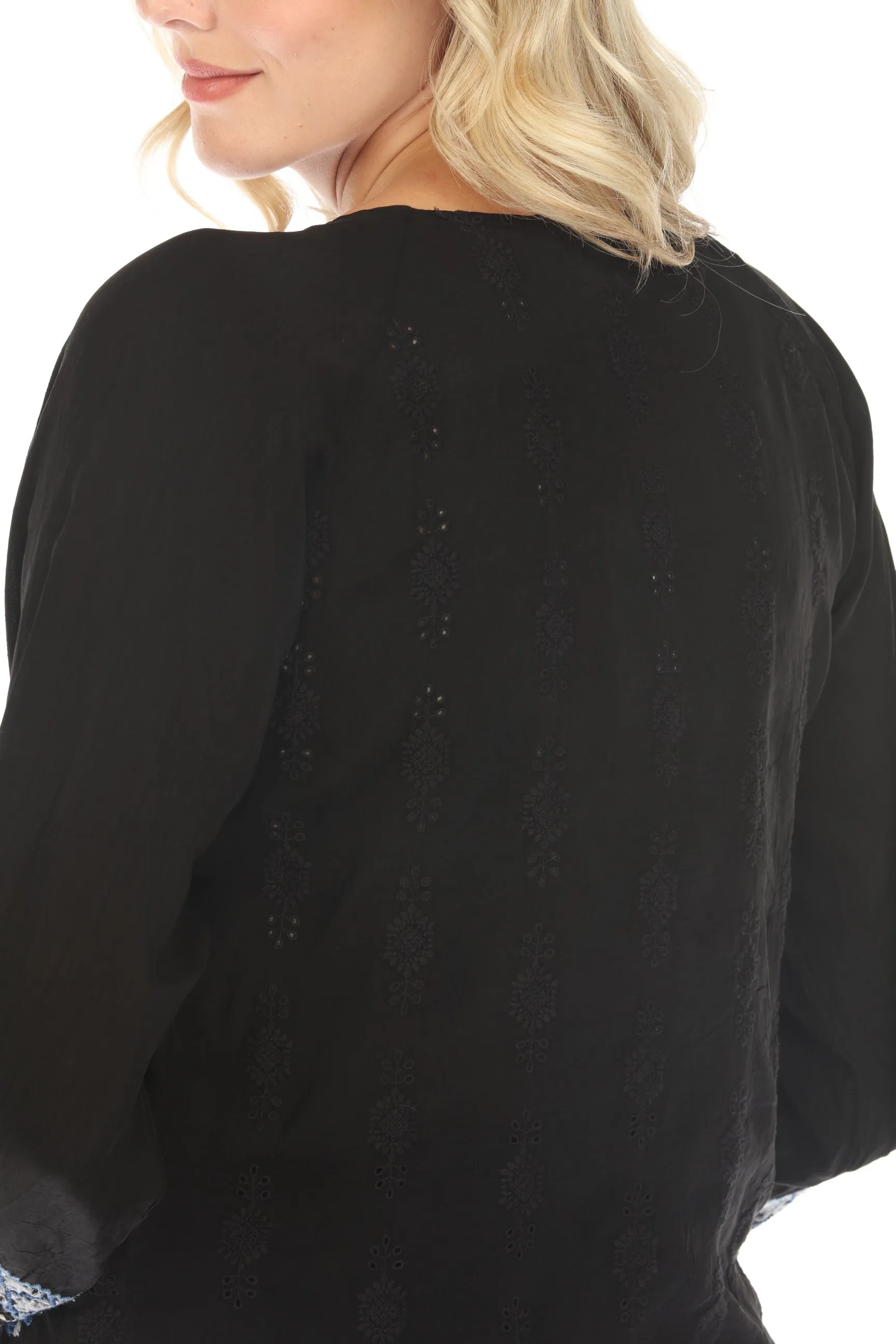 Johnny Was Black Lauren Embroidered Blouse Boho Chic C18623-E