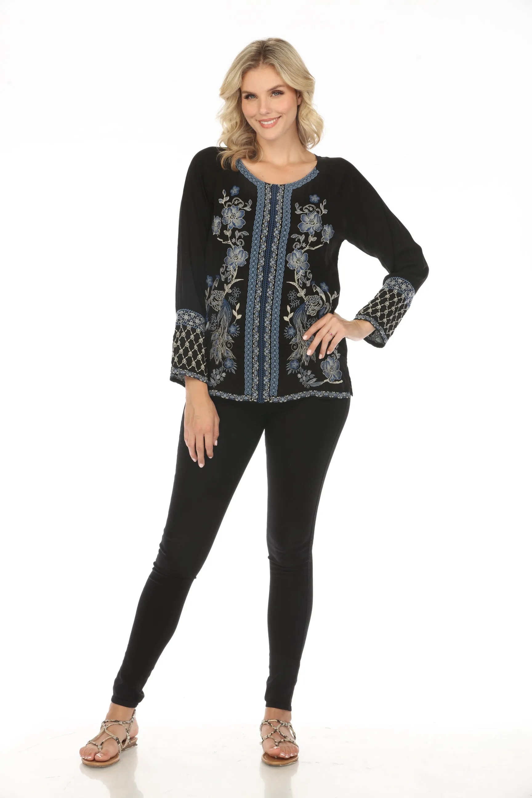 Johnny Was Black Lauren Embroidered Blouse Boho Chic C18623-E