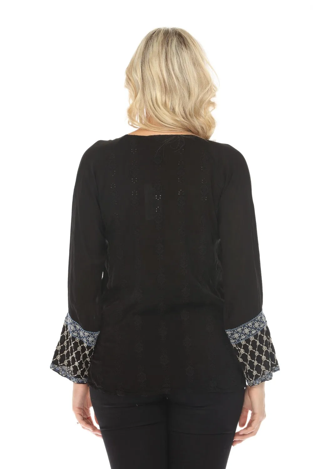 Johnny Was Black Lauren Embroidered Blouse Boho Chic C18623-E