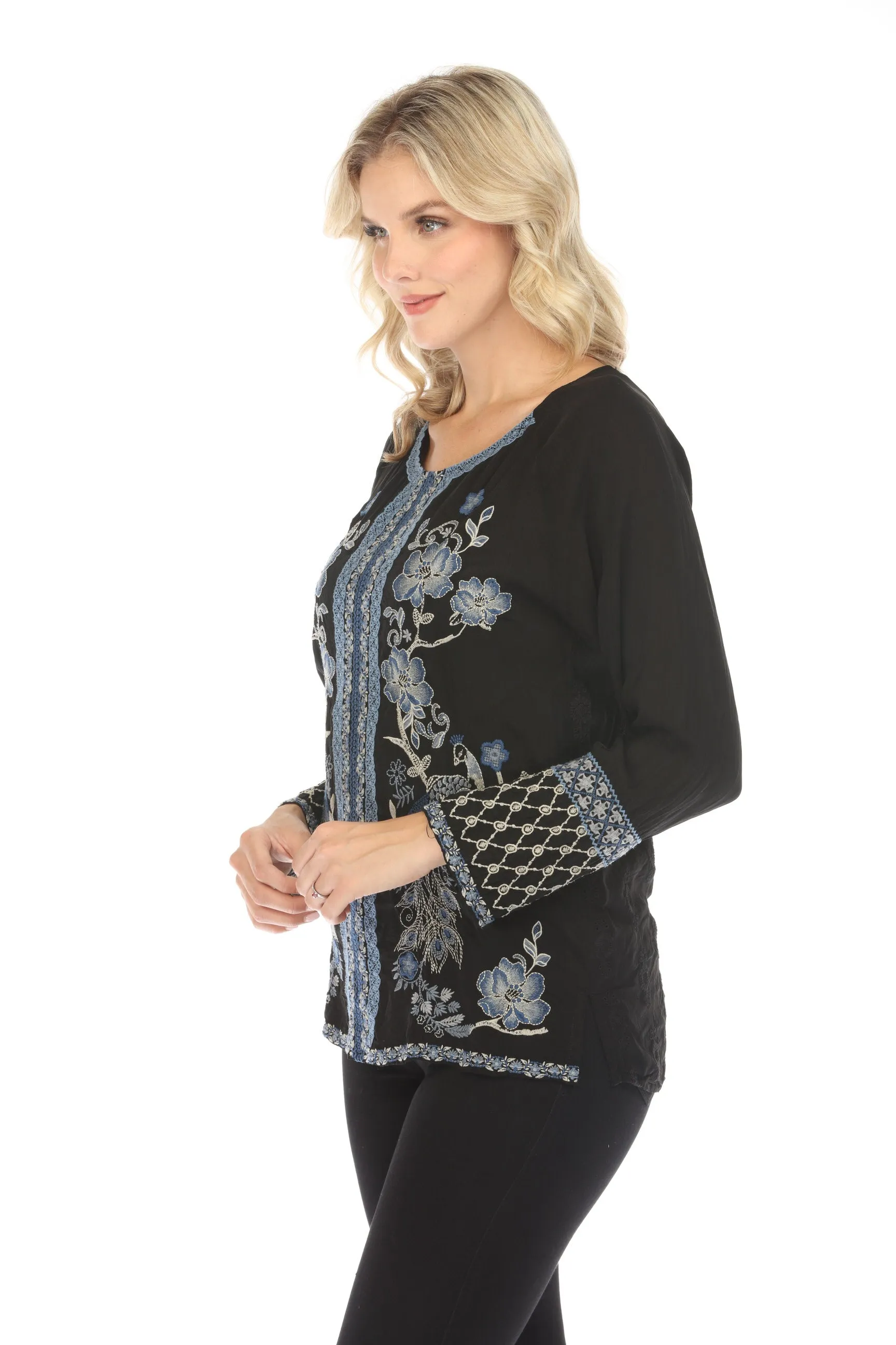 Johnny Was Black Lauren Embroidered Blouse Boho Chic C18623-E