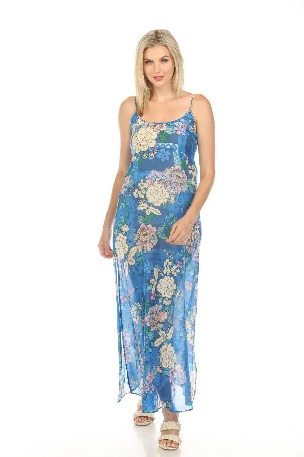 Johnny Was Blue Dove Back Tie Strappy Maxi Dress Boho Chic CSW5423-N