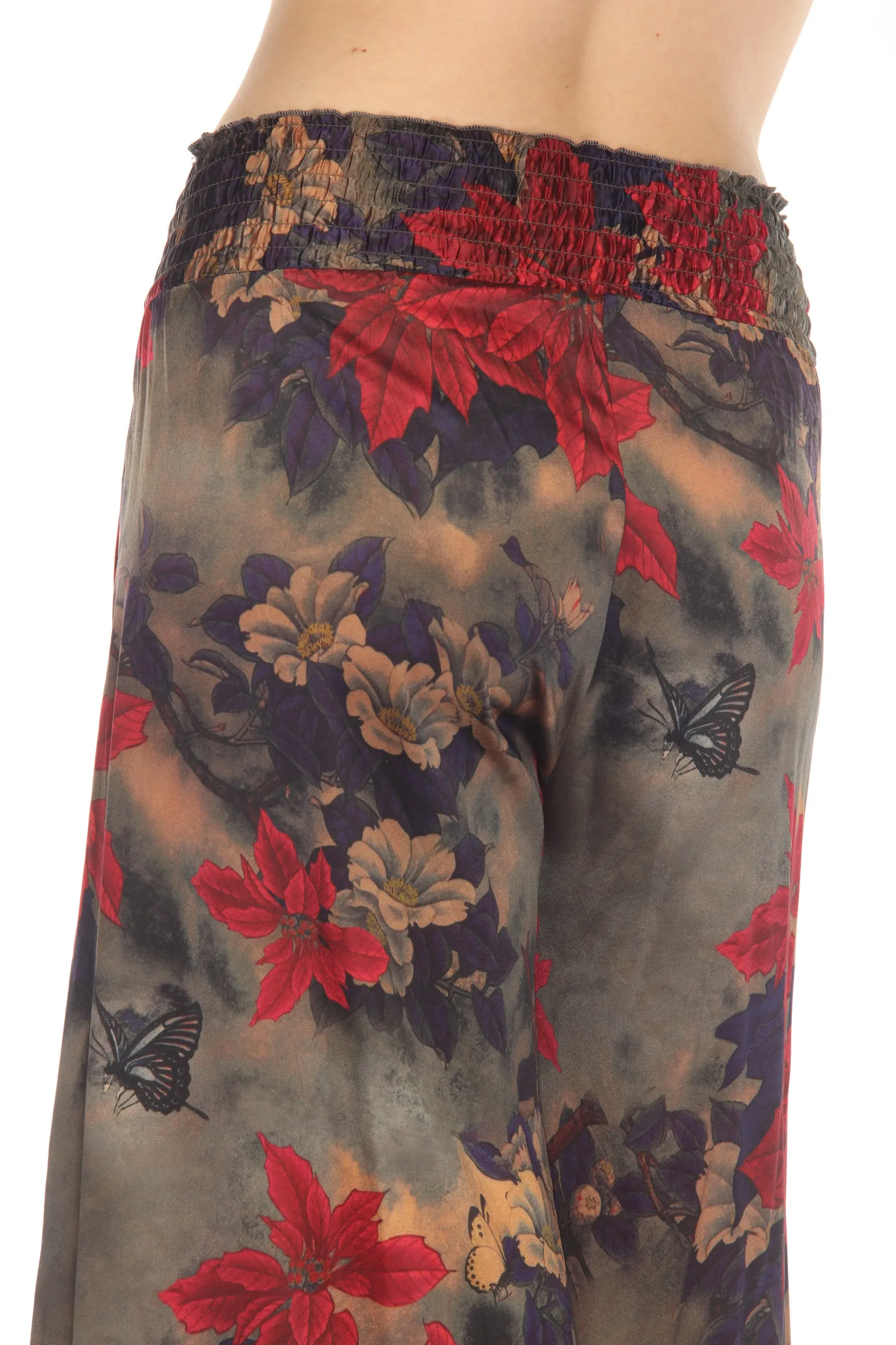 Johnny Was Claret Rachel Silk Blend Floral Wide Leg Pants Boho Chic C61722AO