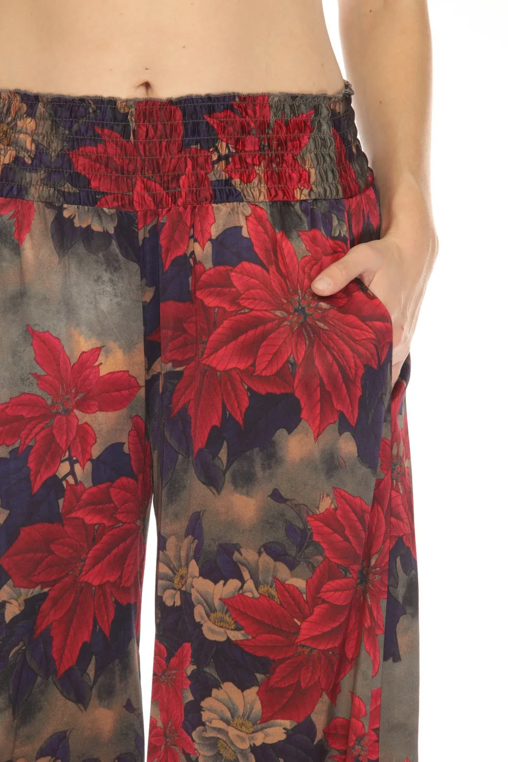 Johnny Was Claret Rachel Silk Blend Floral Wide Leg Pants Boho Chic C61722AO
