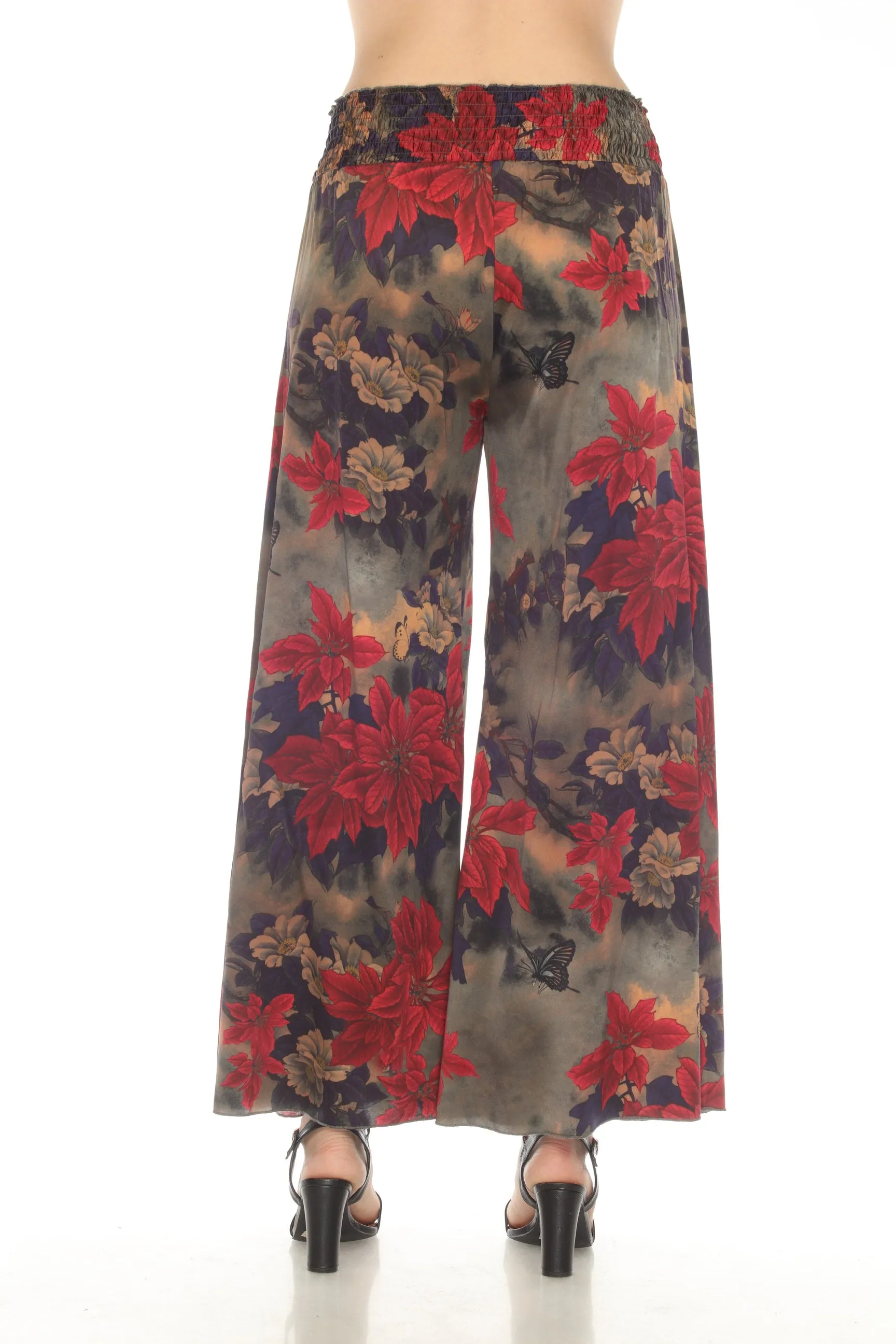 Johnny Was Claret Rachel Silk Blend Floral Wide Leg Pants Boho Chic C61722AO