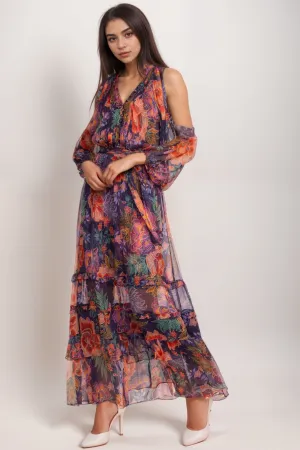 Johnny Was Jade Ashlee Cold Shoulder Silk Maxi Dress L34224-7