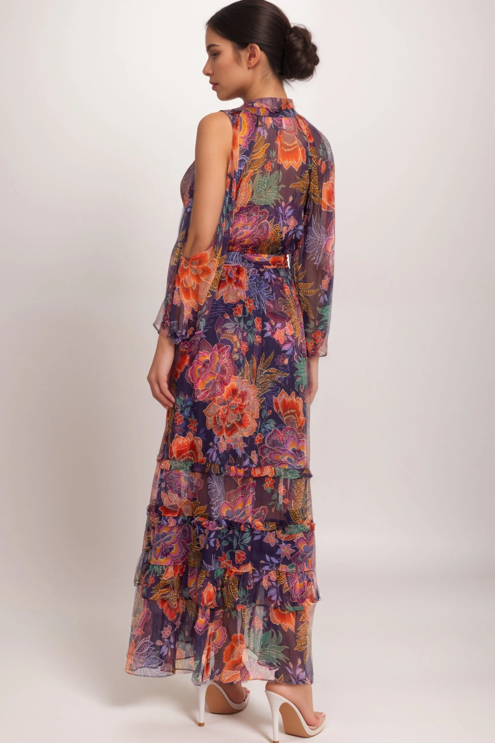 Johnny Was Jade Ashlee Cold Shoulder Silk Maxi Dress L34224-7