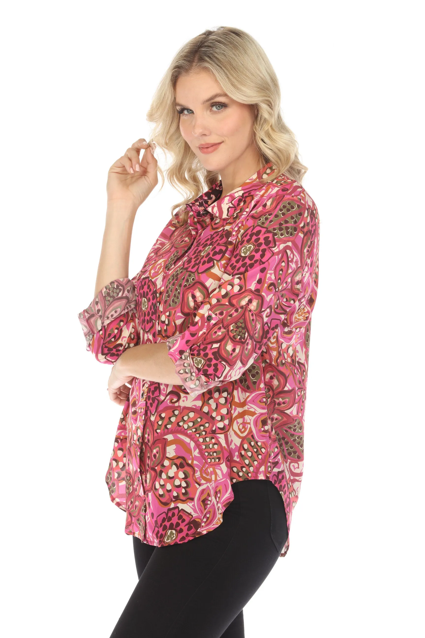 Johnny Was Jade Dreams Of Vivanna Silk Shirt L10823 Boho Chic