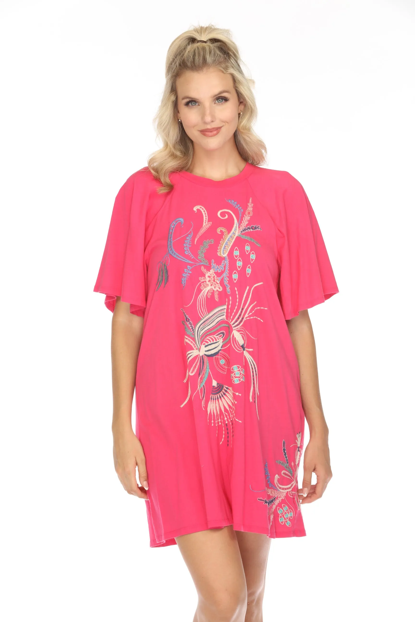 Johnny Was JWLA Antonella Flutter Raglan T-Shirt Dress J32924 Boho Chic *