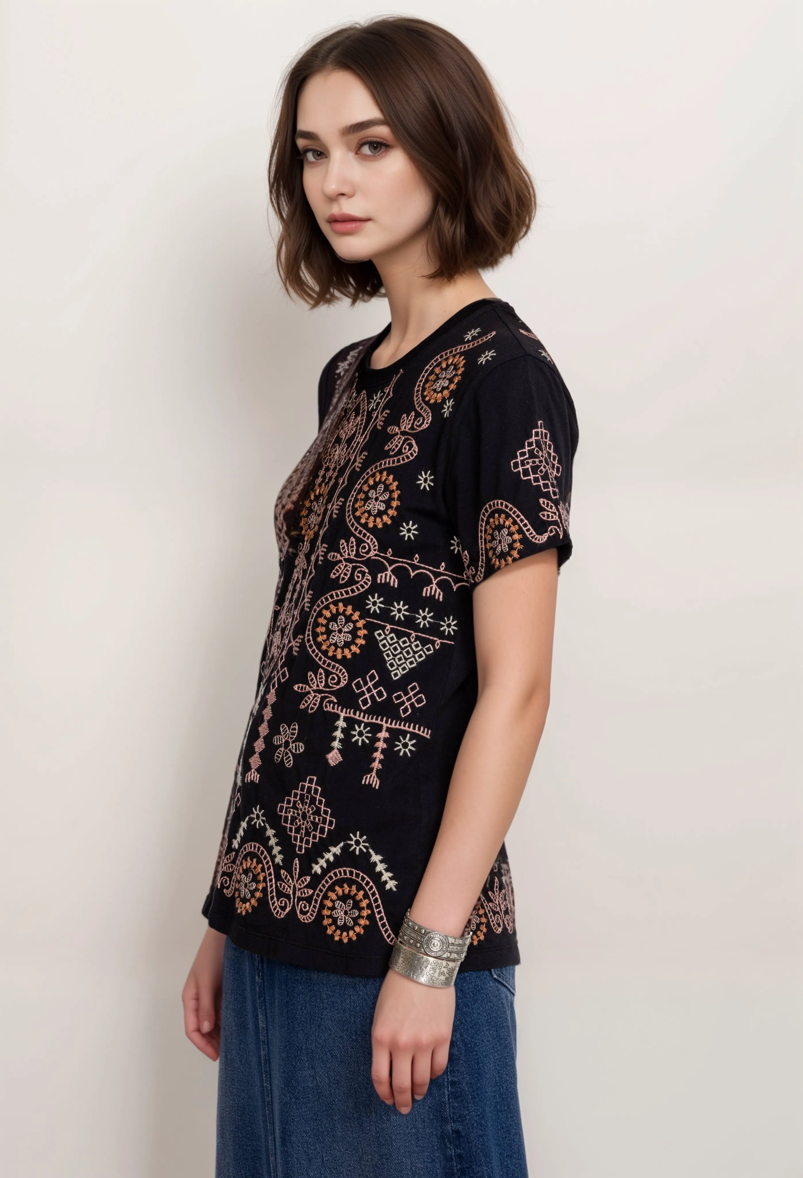 Johnny Was JWLA Faye Crew Neck Tee Boho Chic J12924 *