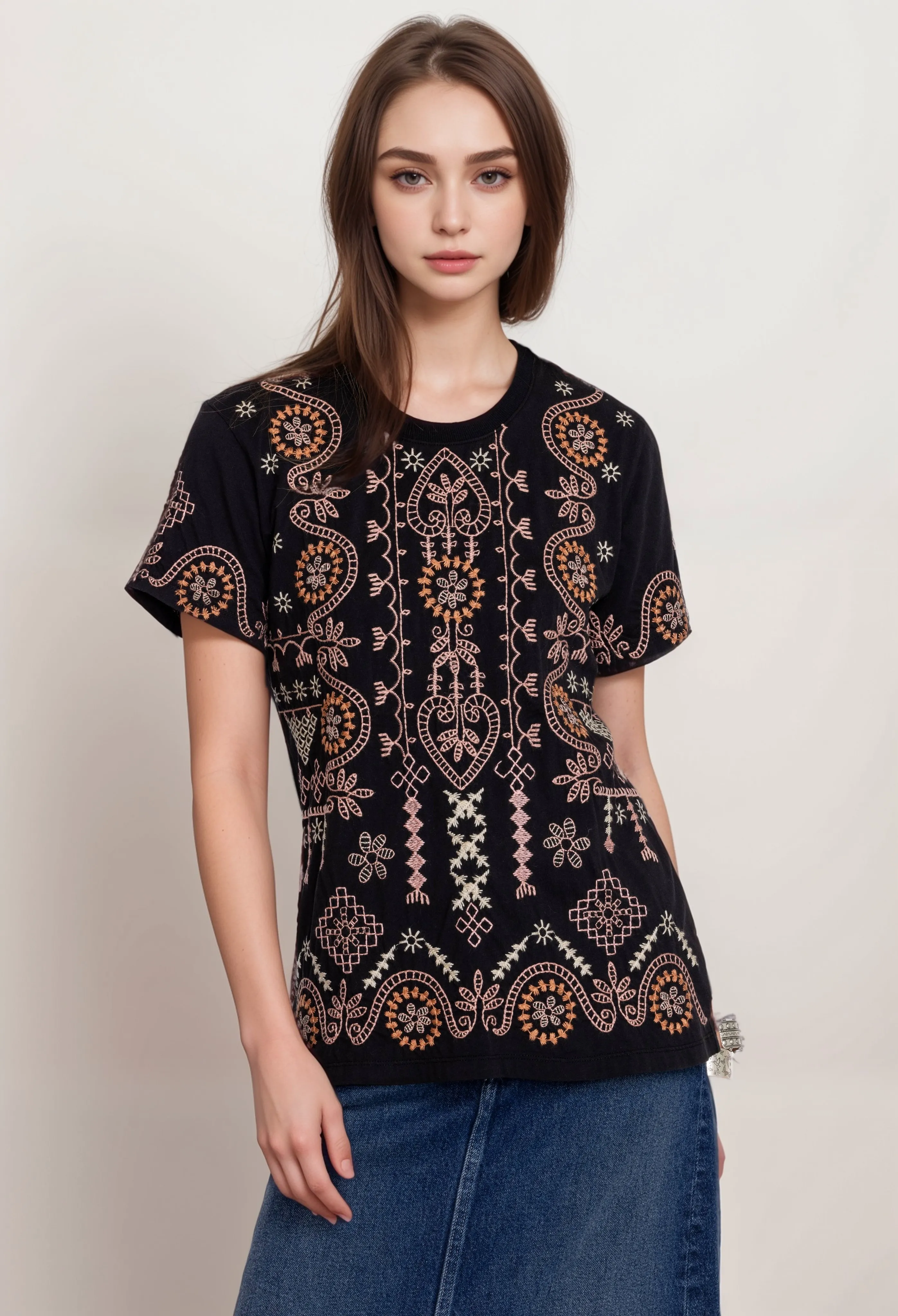 Johnny Was JWLA Faye Crew Neck Tee Boho Chic J12924 *