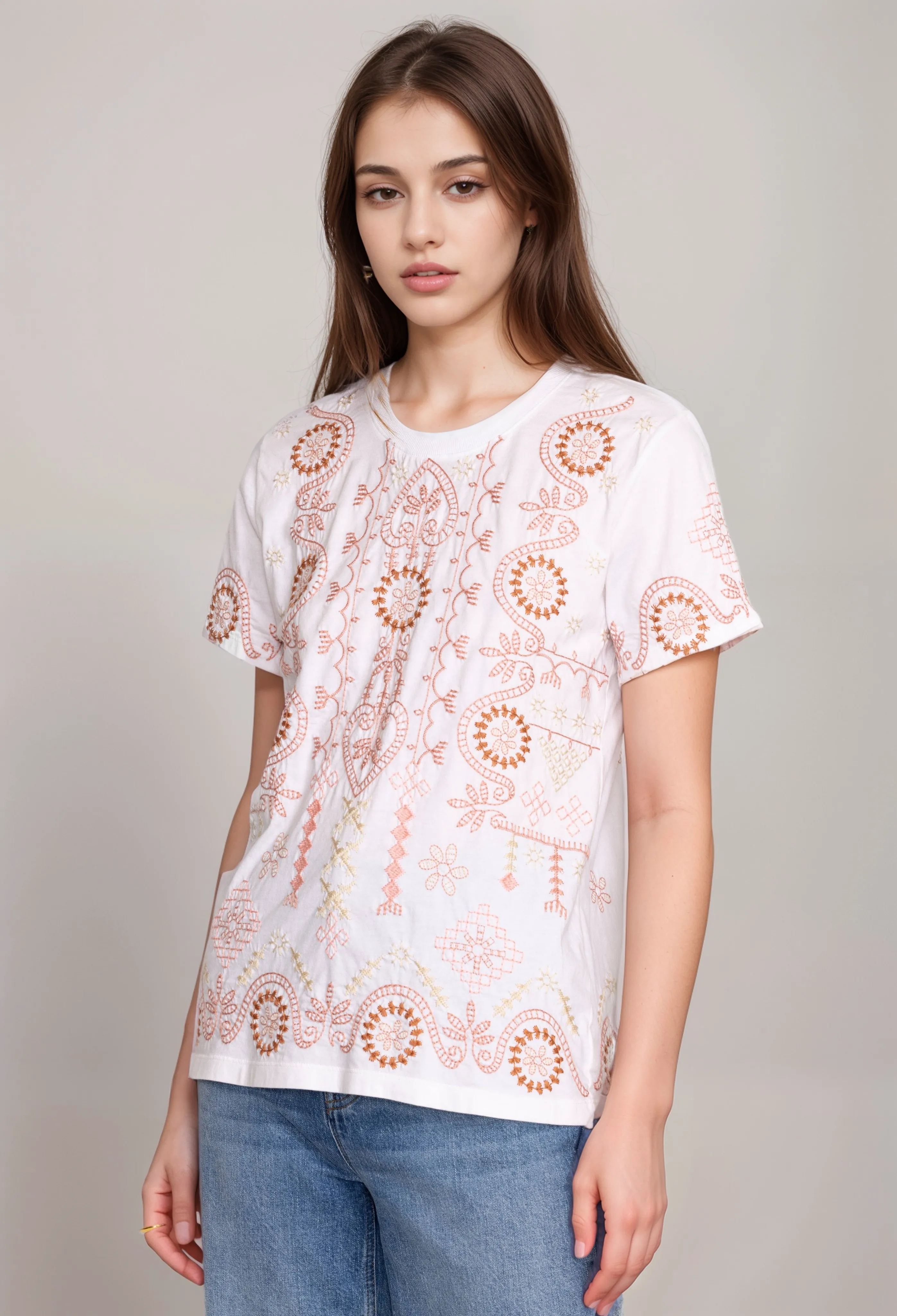 Johnny Was JWLA Faye Crew Neck Tee Boho Chic J12924 *