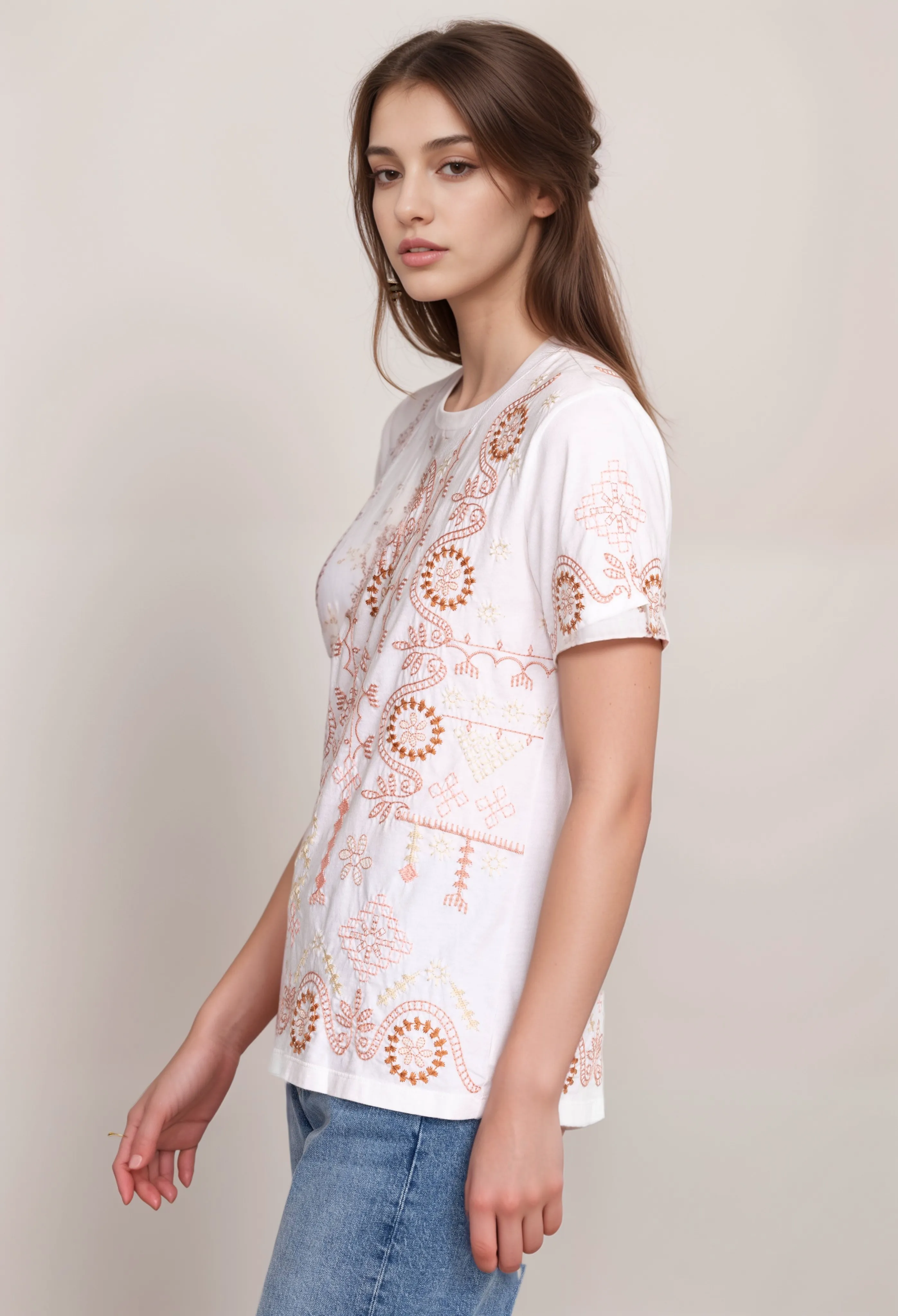 Johnny Was JWLA Faye Crew Neck Tee Boho Chic J12924 *