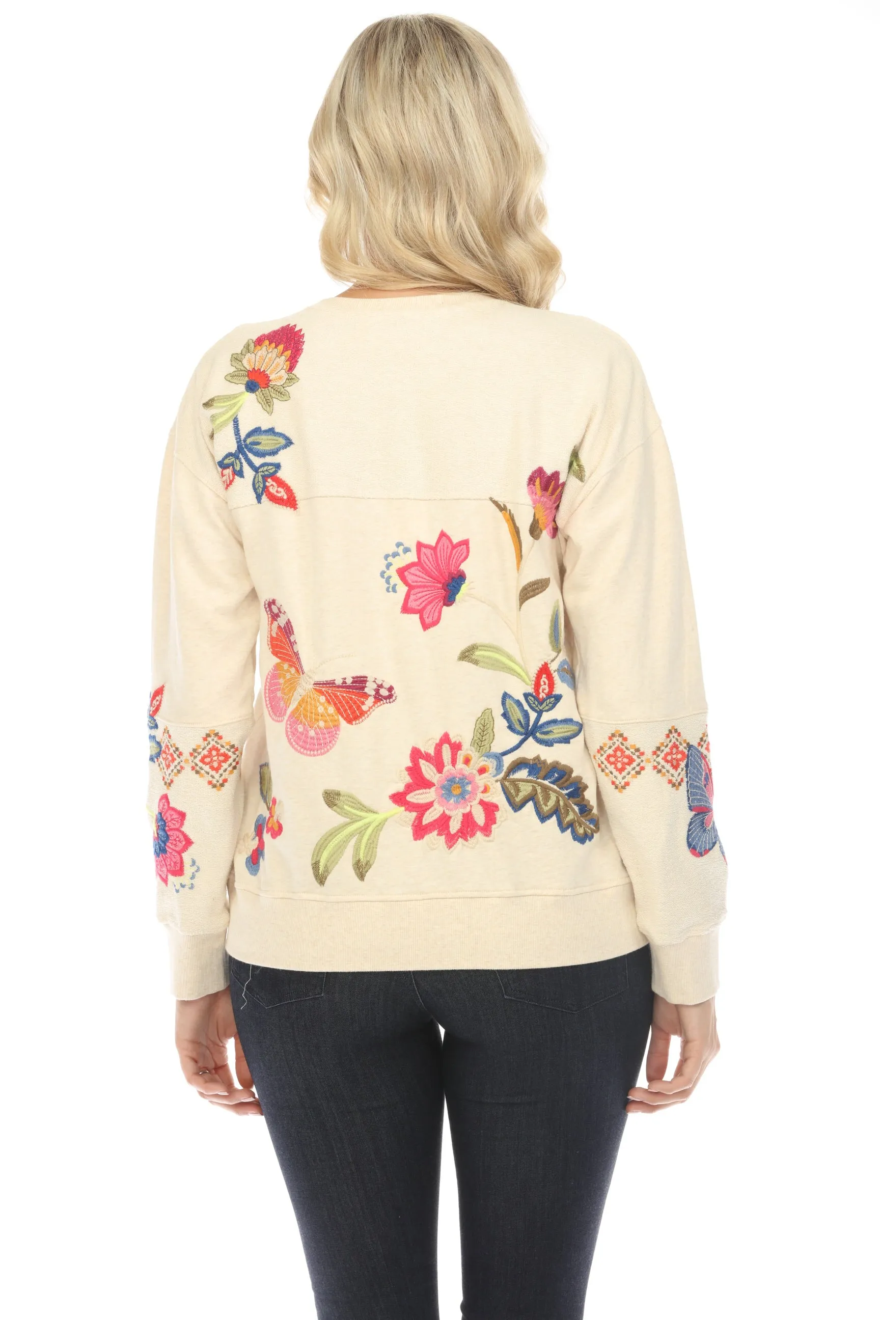 Johnny Was JWLA Gracey Relaxed French Terry Mix Sweatshirt Boho Chic J40024