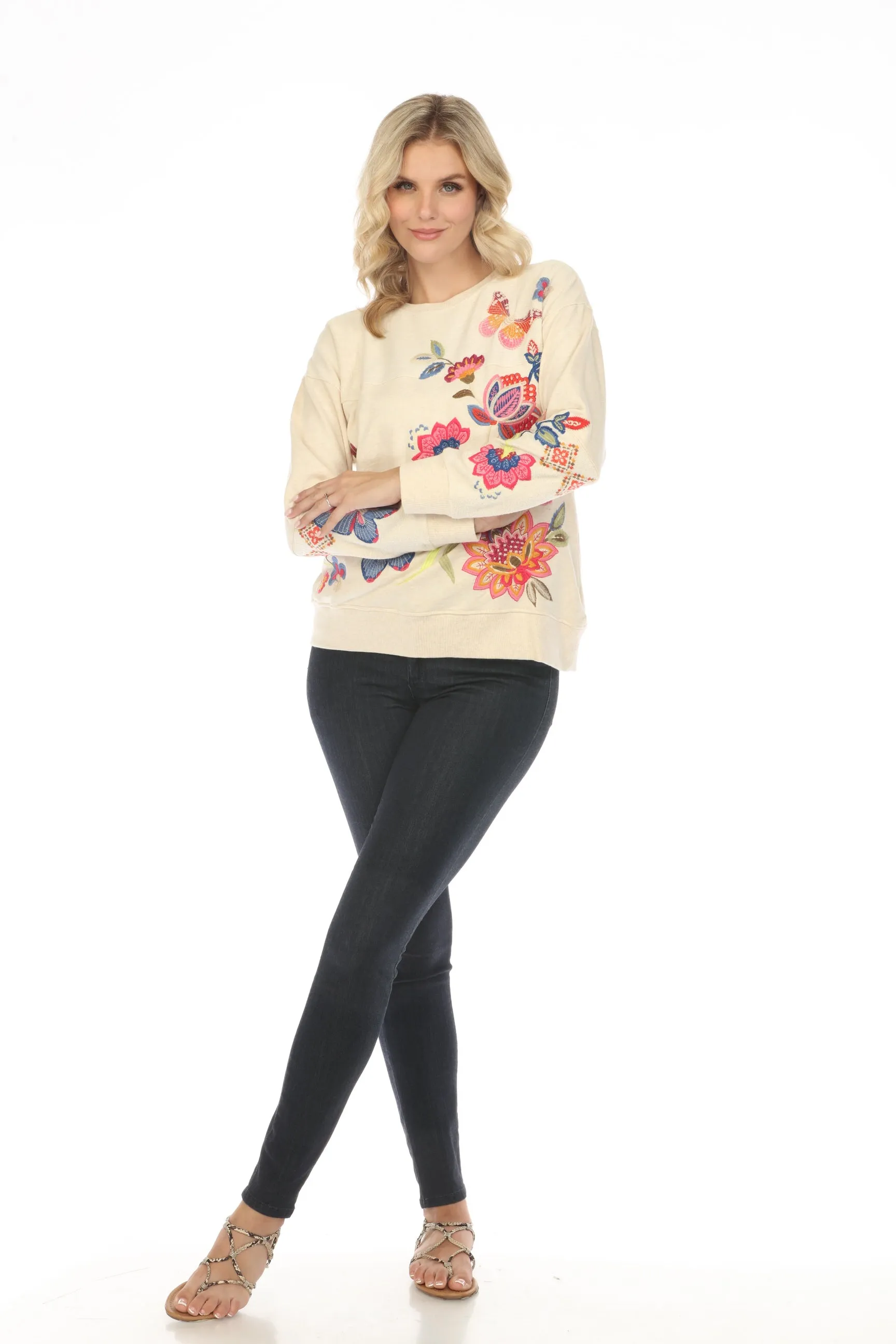 Johnny Was JWLA Gracey Relaxed French Terry Mix Sweatshirt Boho Chic J40024