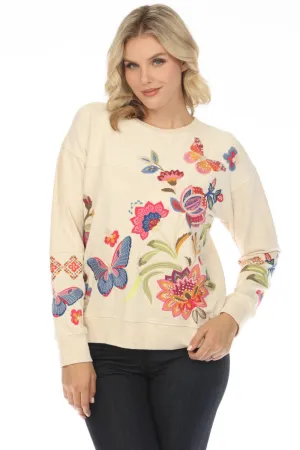 Johnny Was JWLA Gracey Relaxed French Terry Mix Sweatshirt Boho Chic J40024