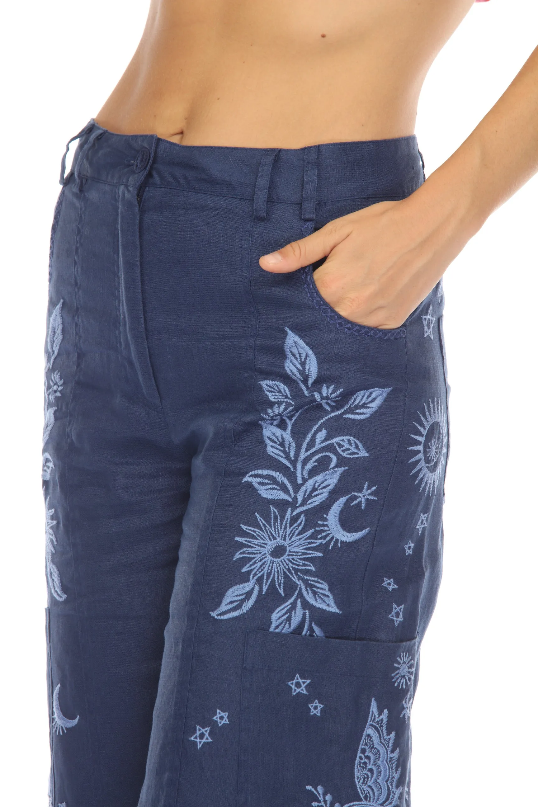 Johnny Was JWLA Oleander Linen Wide Leg Cropped Pants Boho Chic J67323 *
