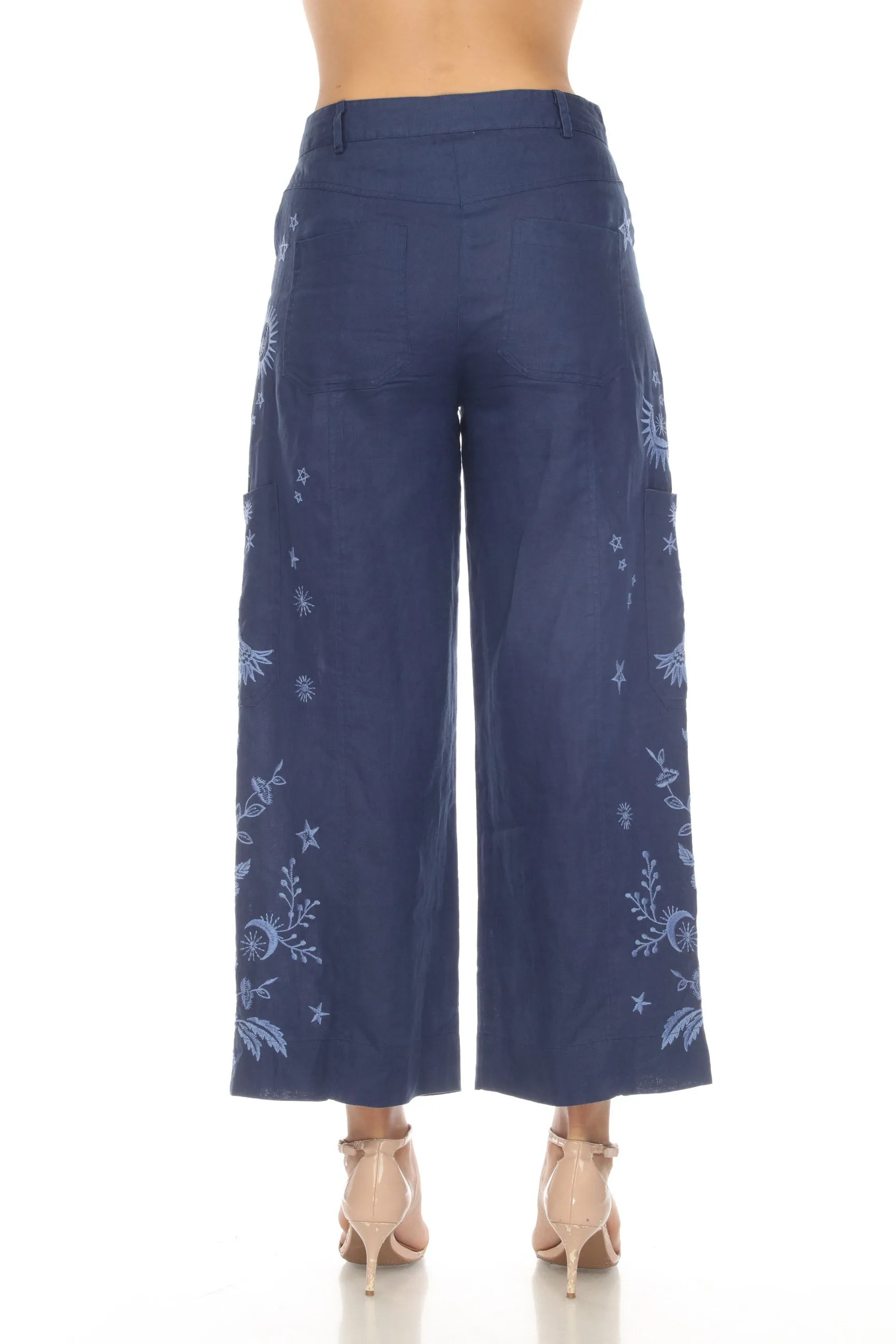 Johnny Was JWLA Oleander Linen Wide Leg Cropped Pants Boho Chic J67323 *