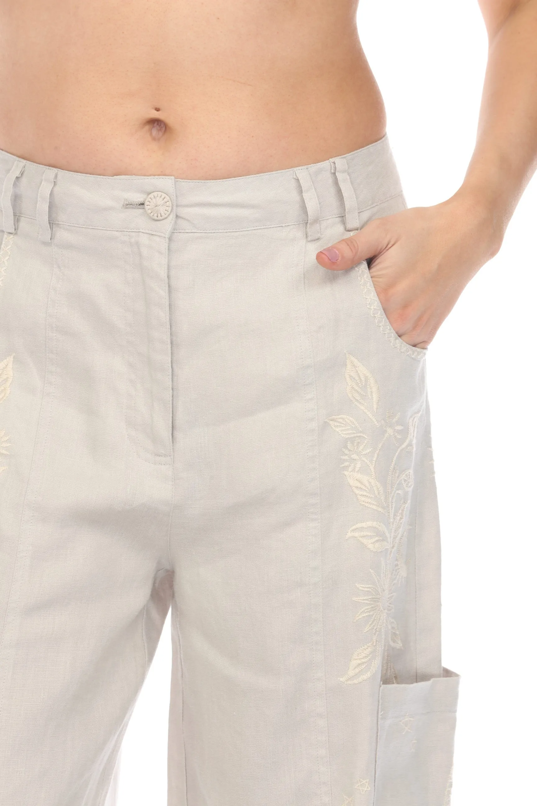 Johnny Was JWLA Oleander Linen Wide Leg Cropped Pants Boho Chic J67323 *