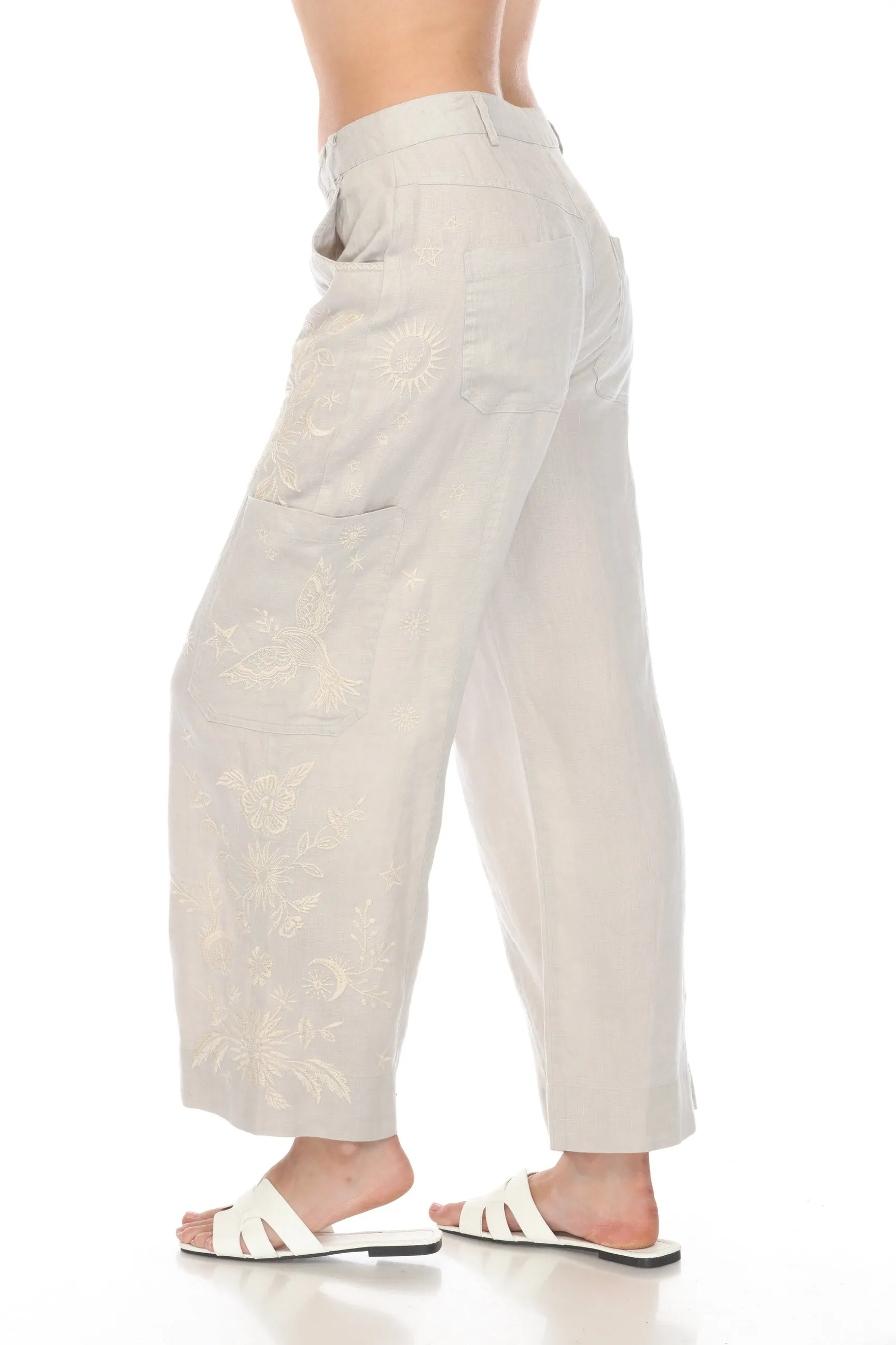 Johnny Was JWLA Oleander Linen Wide Leg Cropped Pants Boho Chic J67323 *
