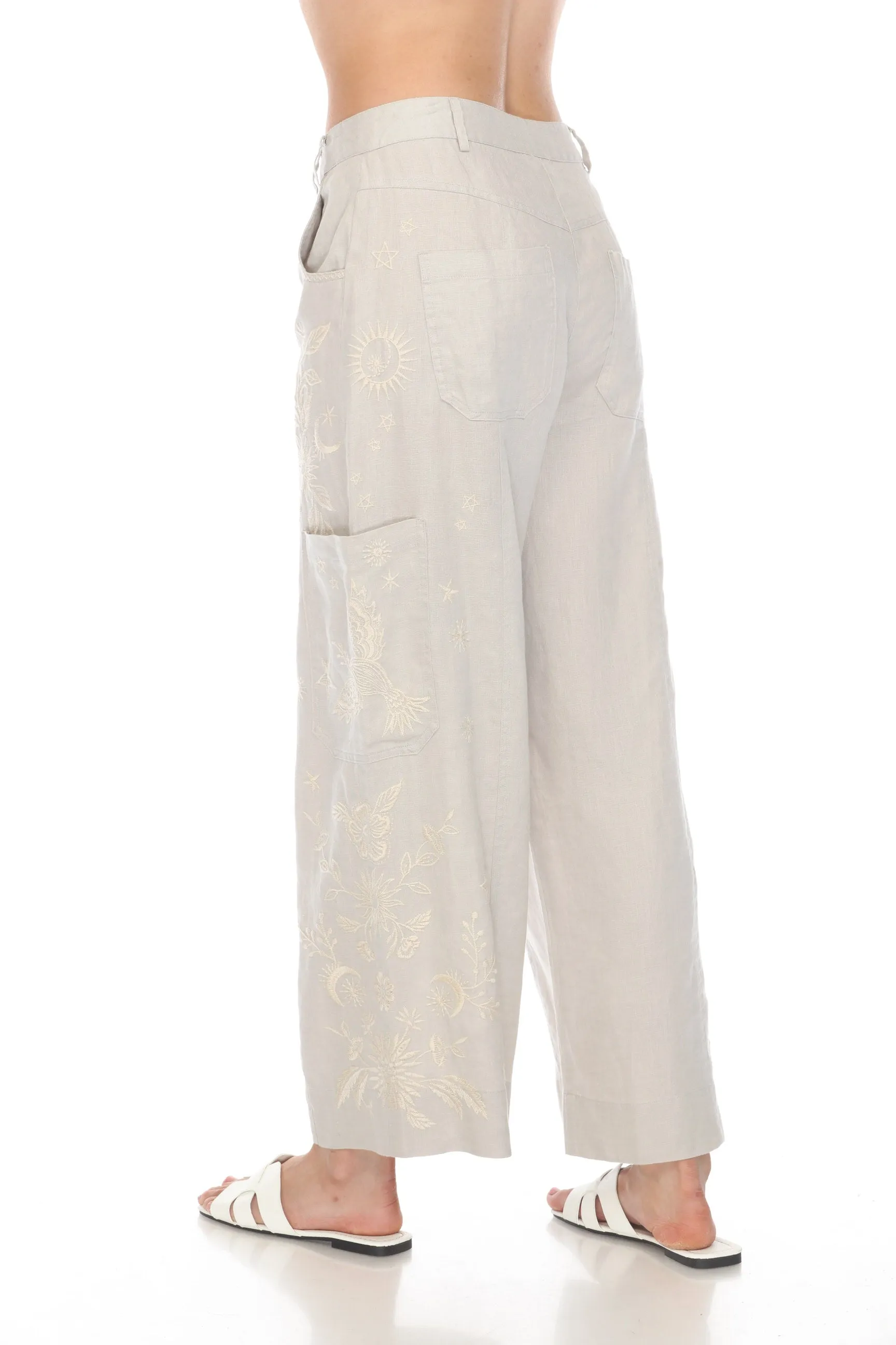 Johnny Was JWLA Oleander Linen Wide Leg Cropped Pants Boho Chic J67323 *
