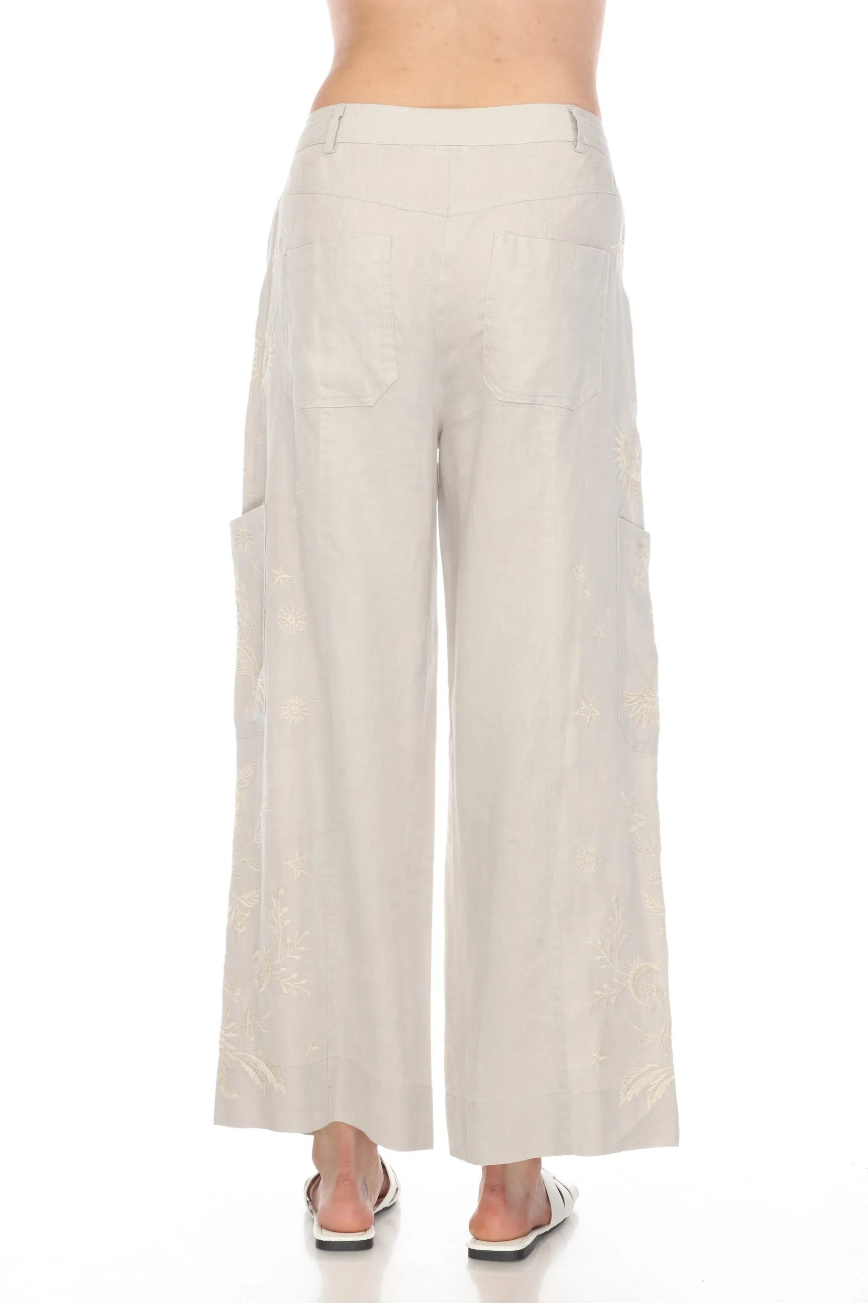 Johnny Was JWLA Oleander Linen Wide Leg Cropped Pants Boho Chic J67323 *