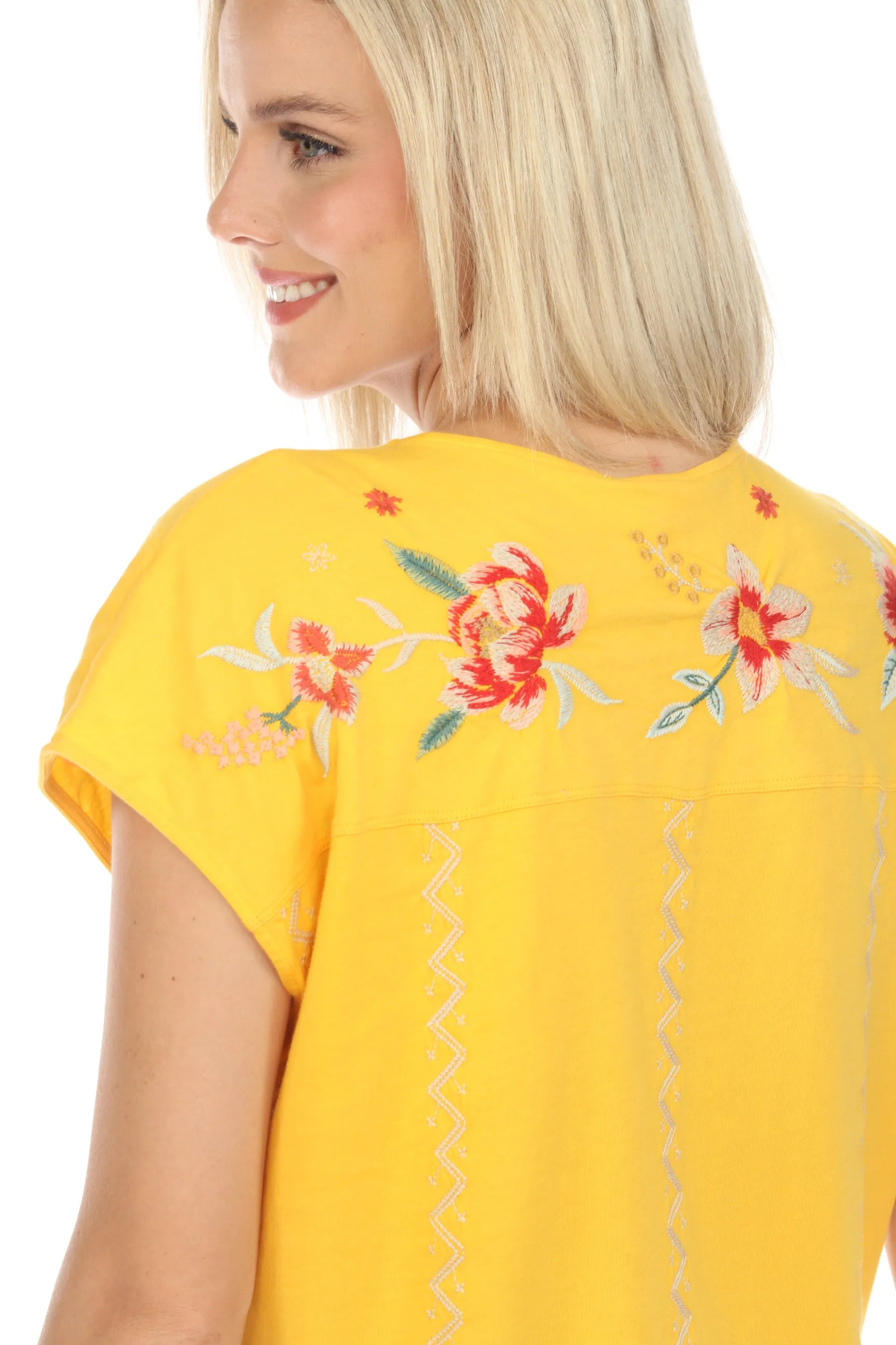 Johnny Was JWLA Paneled Knit Embroidered Tee Boho Chic J15224 **