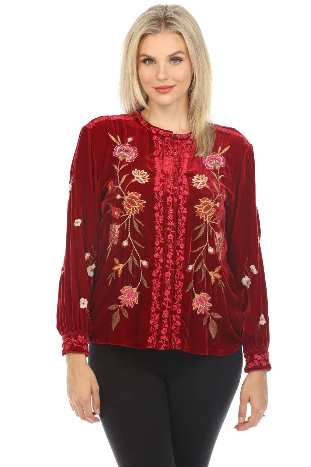 Johnny Was JWLA Quinn Velvet Mandarin Shirt Boho Chic J12123-O