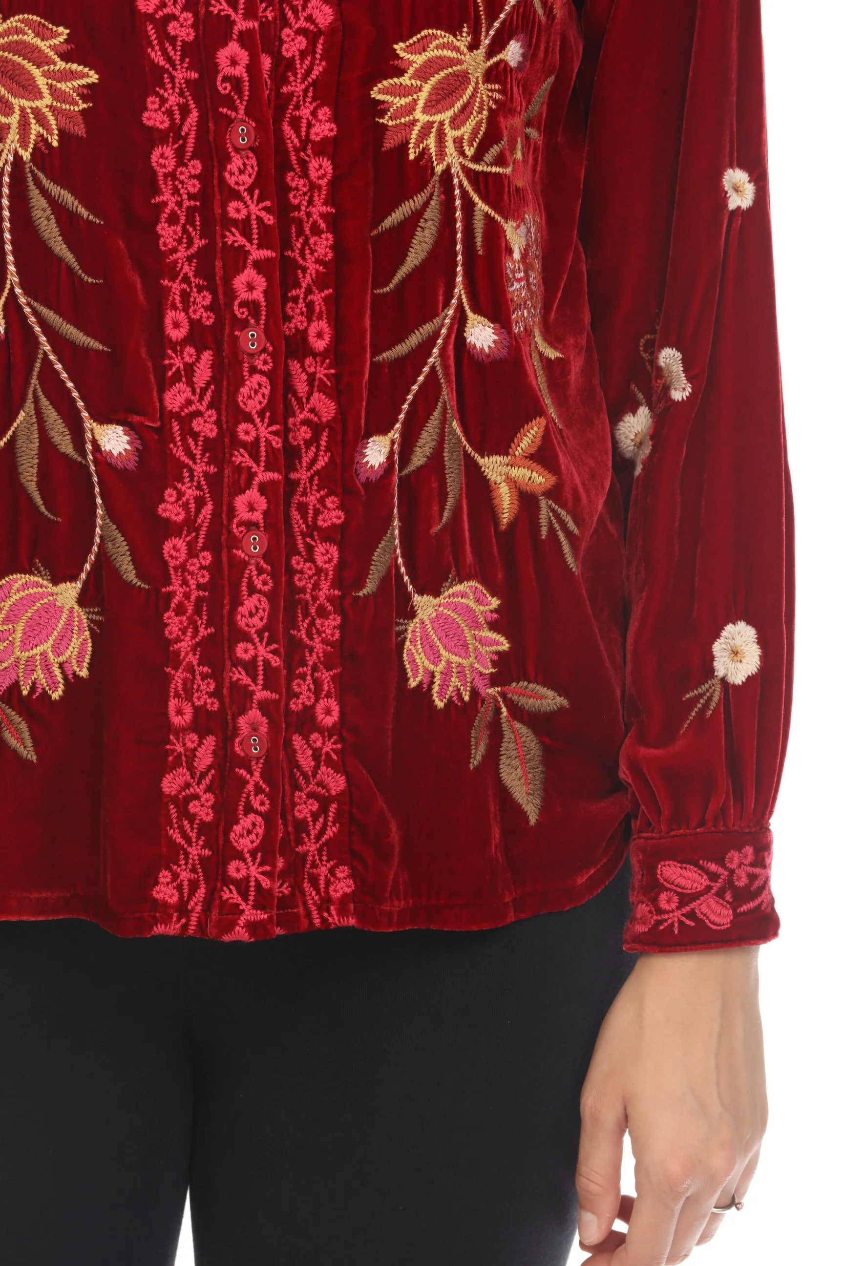Johnny Was JWLA Quinn Velvet Mandarin Shirt Boho Chic J12123-O
