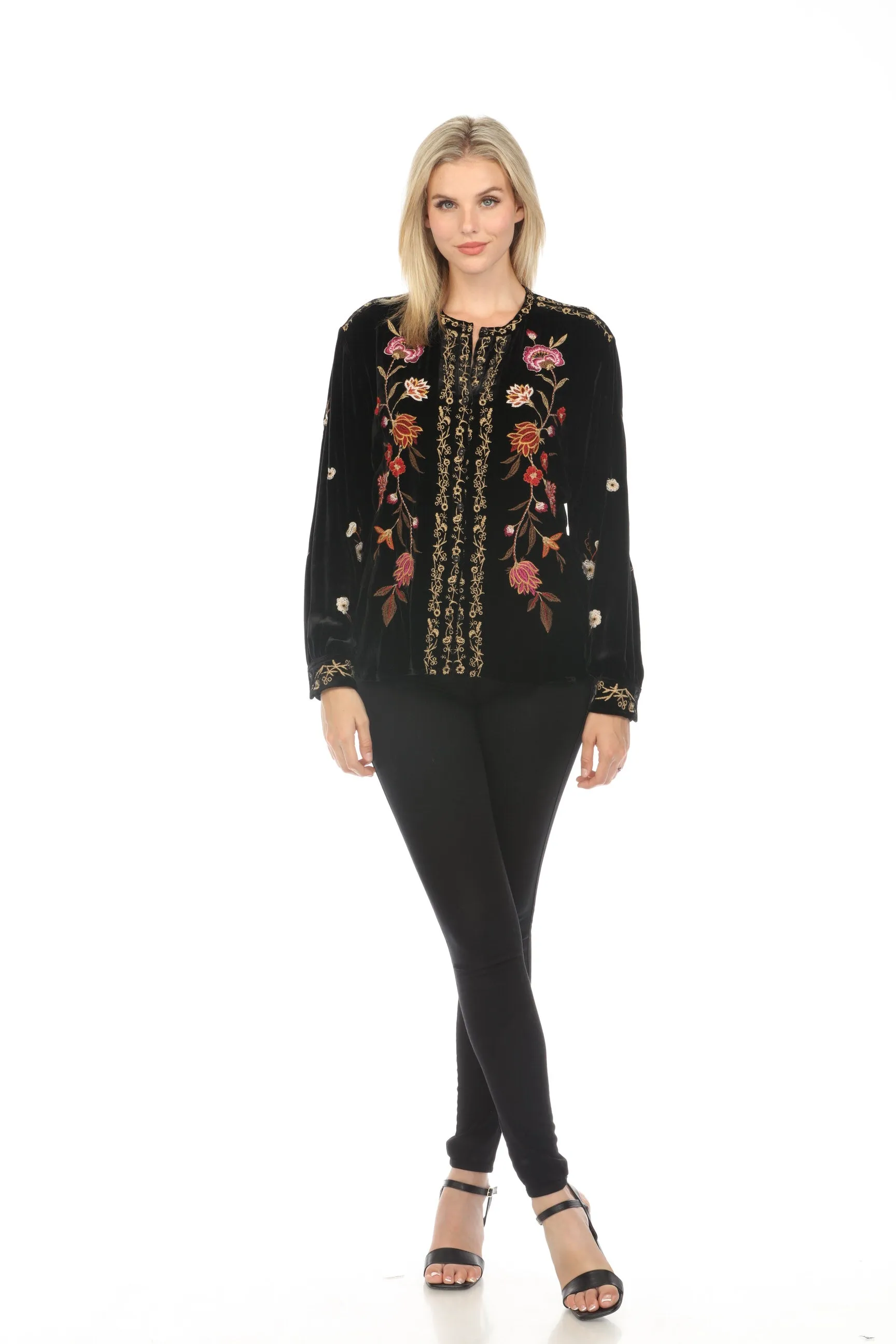 Johnny Was JWLA Quinn Velvet Mandarin Shirt Boho Chic J12123-O
