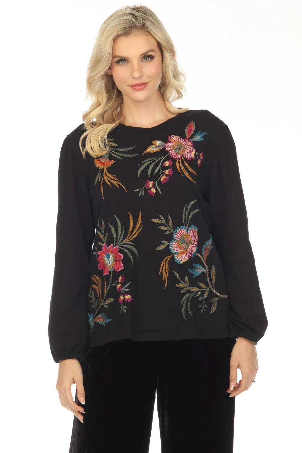Johnny Was JWLA Sidonia Embroidered Bishop Sleeve Tee J11923 Boho Chic *