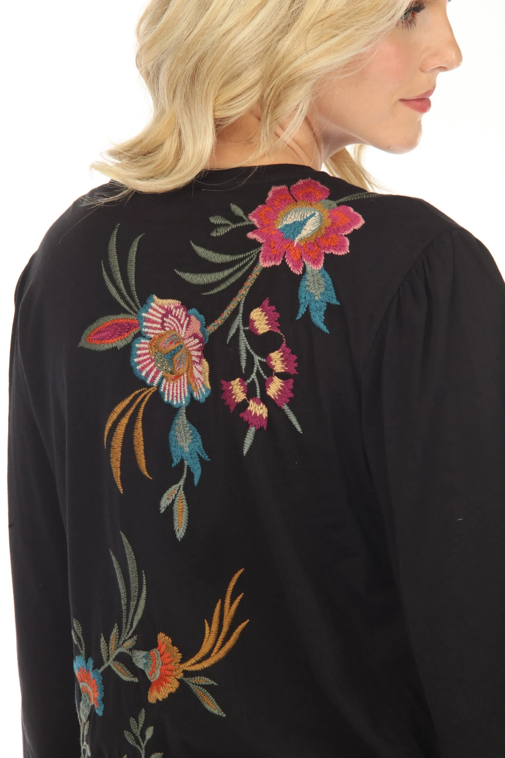 Johnny Was JWLA Sidonia Embroidered Bishop Sleeve Tee J11923 Boho Chic *
