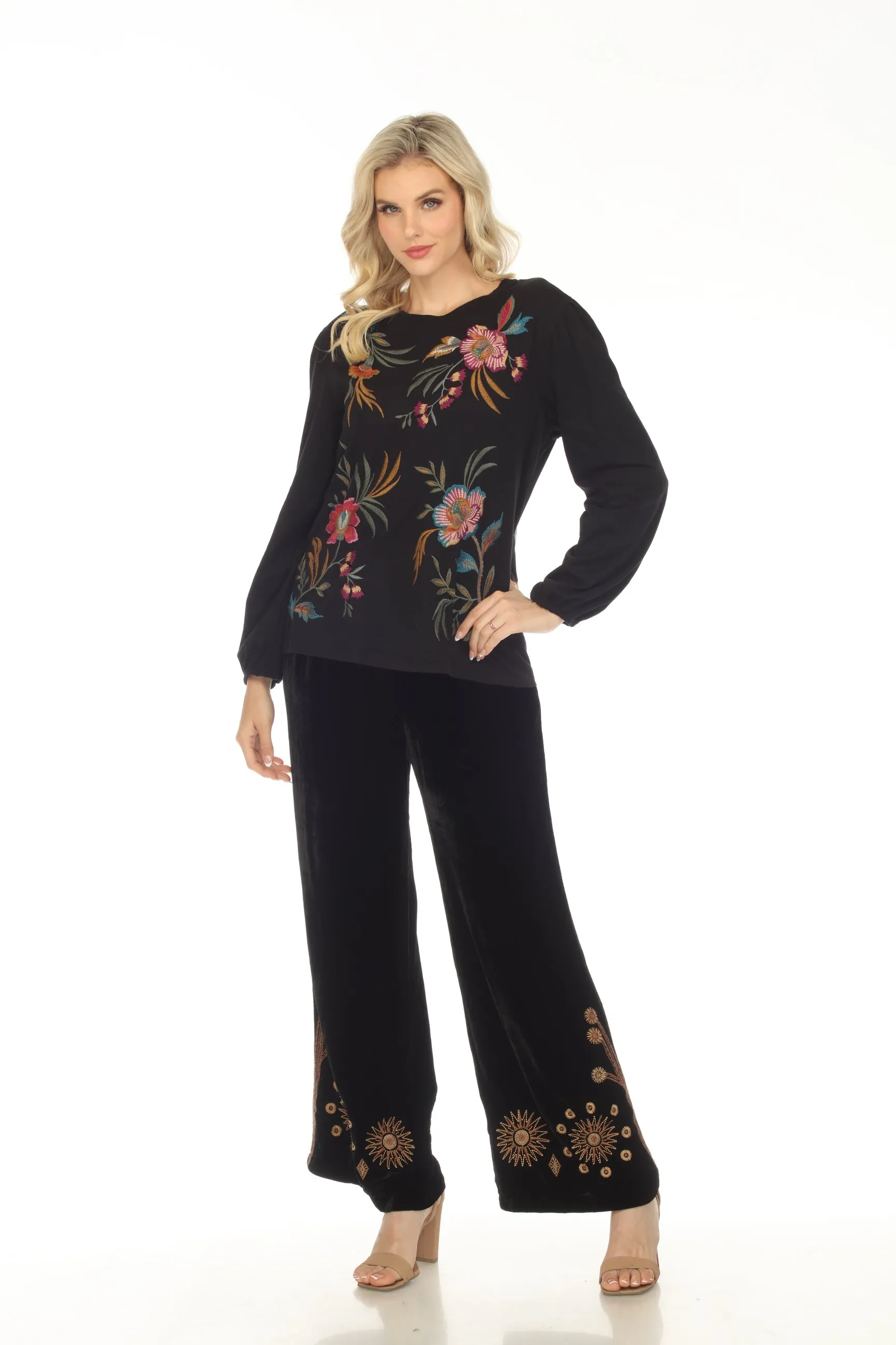 Johnny Was JWLA Sidonia Embroidered Bishop Sleeve Tee J11923 Boho Chic *