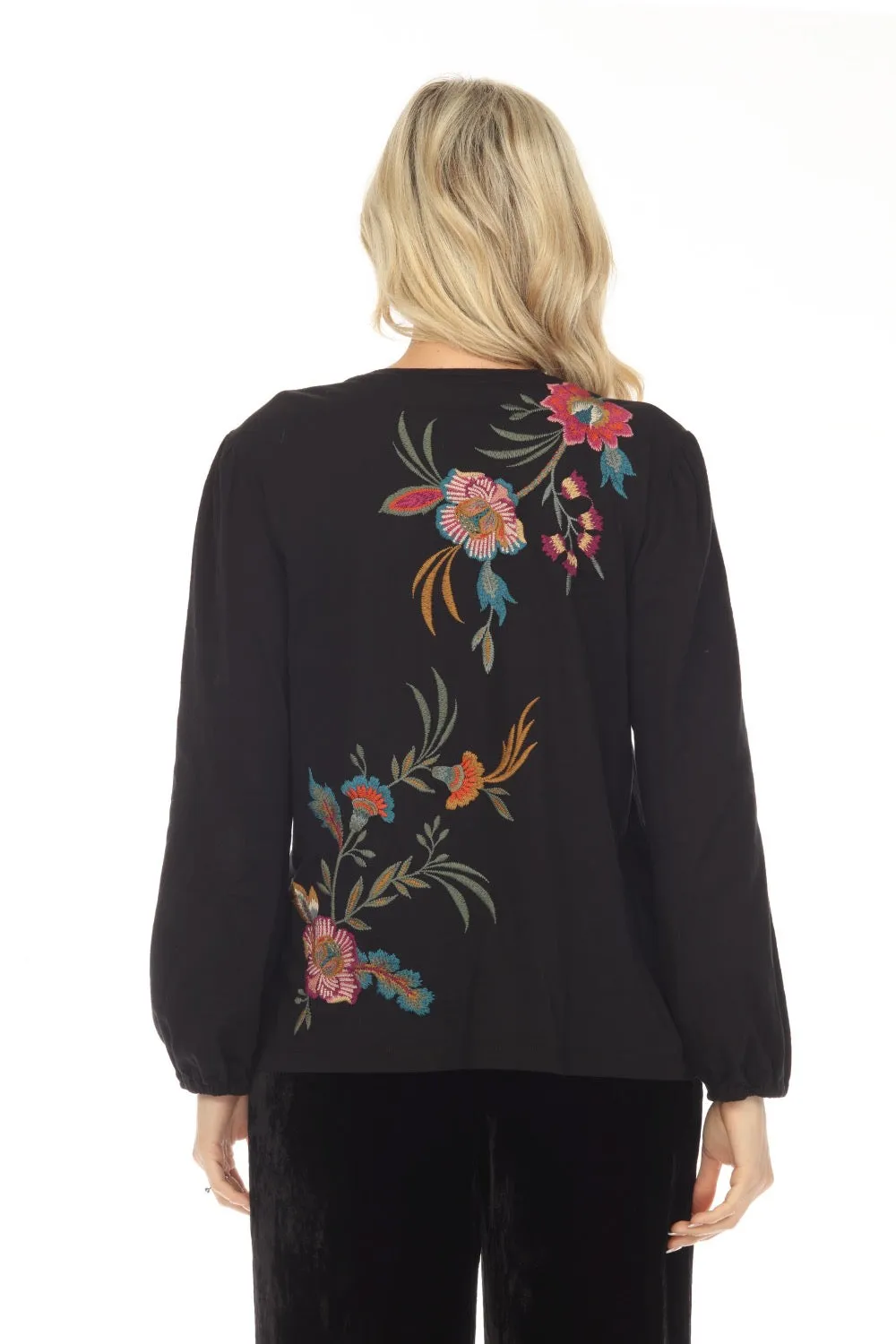 Johnny Was JWLA Sidonia Embroidered Bishop Sleeve Tee J11923 Boho Chic *