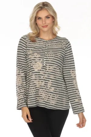 Johnny Was JWLA Stripe Embroidered Long Sleeve Top J11523 Boho Chic